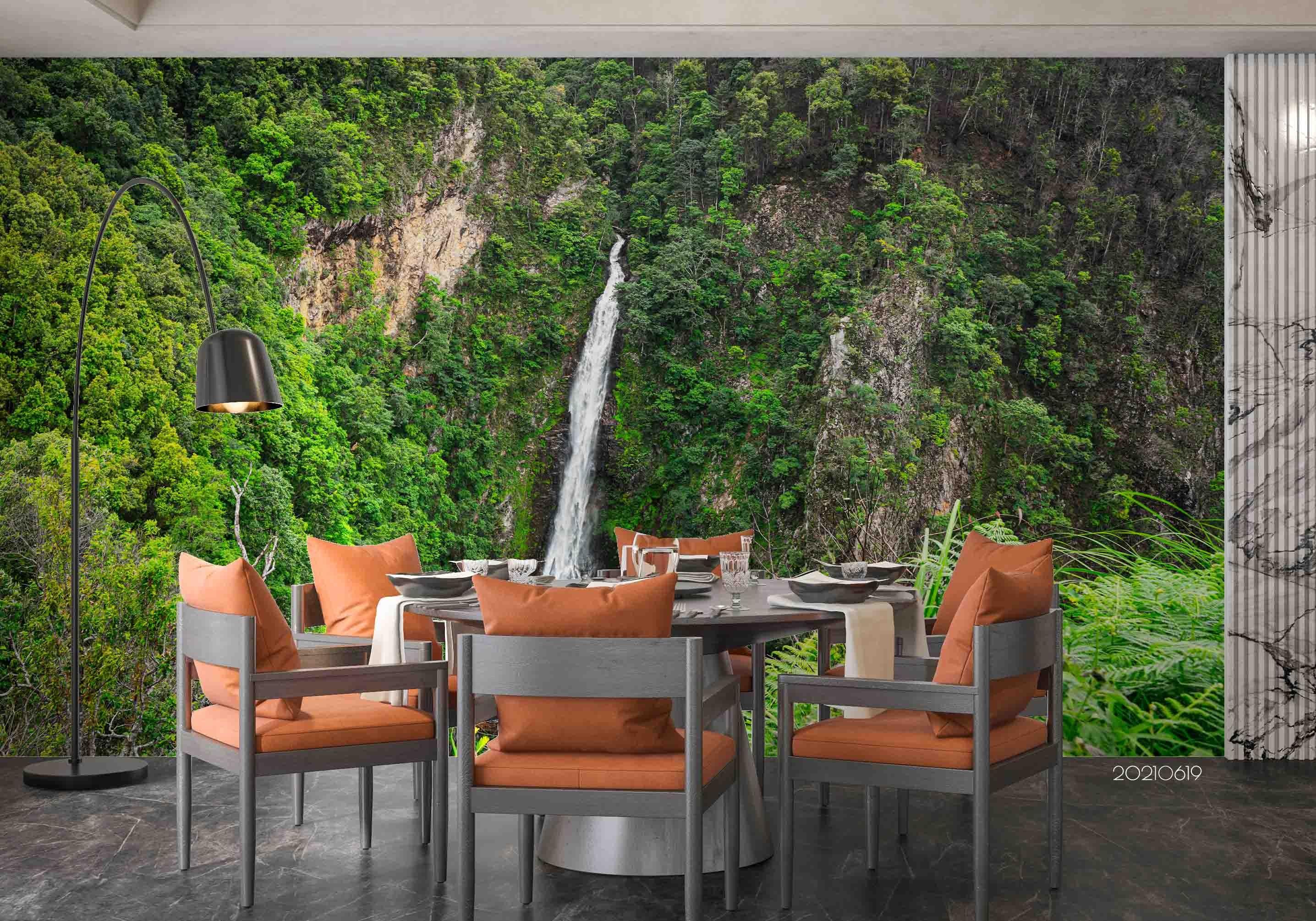 3D Green Forest Waterfall Landscape Wall Mural Wallpaper LQH 222- Jess Art Decoration