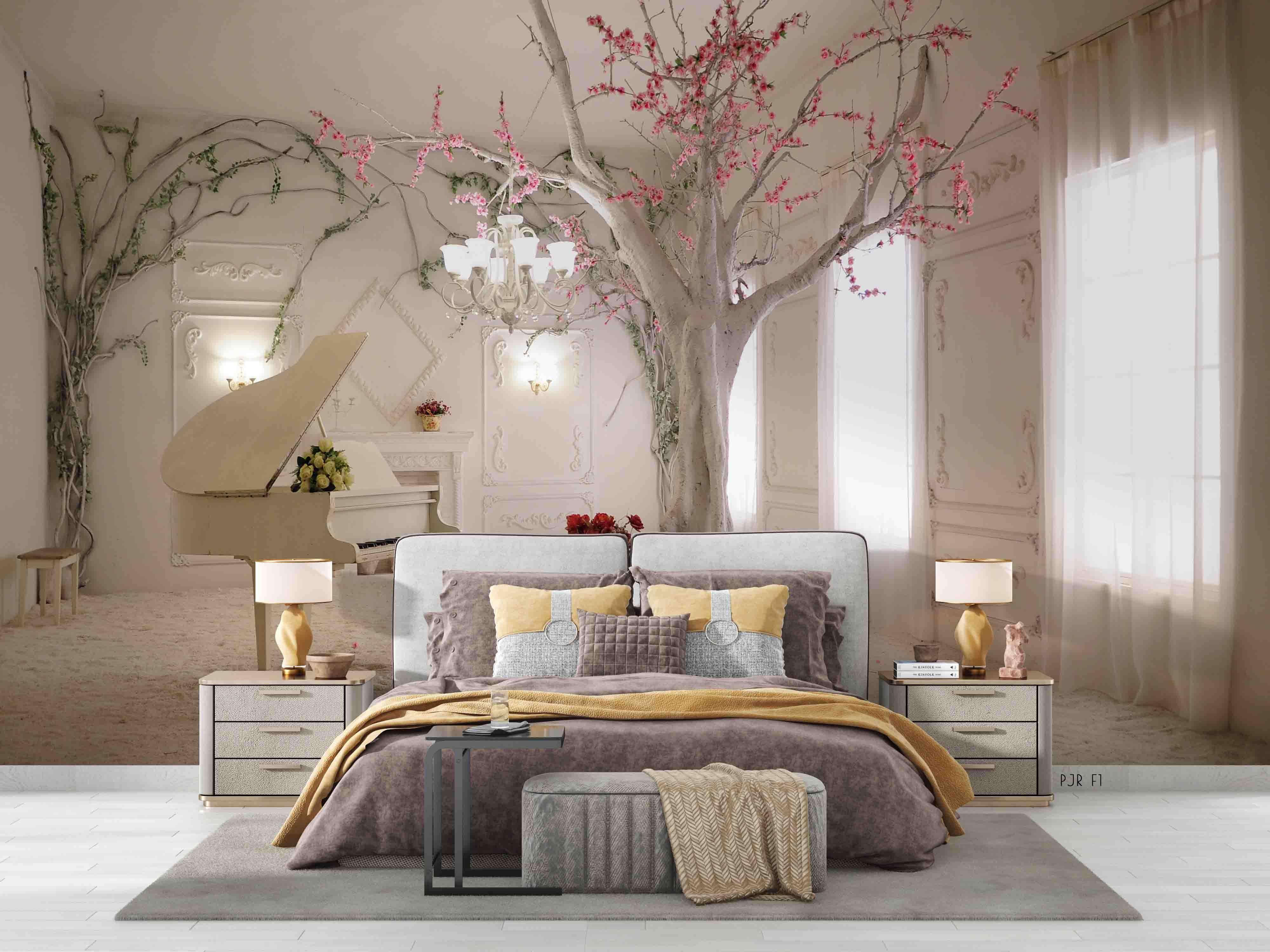 3D Room Piano Floral Tree Wall Mural Wallpaper LQH 15- Jess Art Decoration