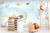 3D Cartoon Airplane Hot Air Balloon Wall Mural Wallpaper LQH 19- Jess Art Decoration