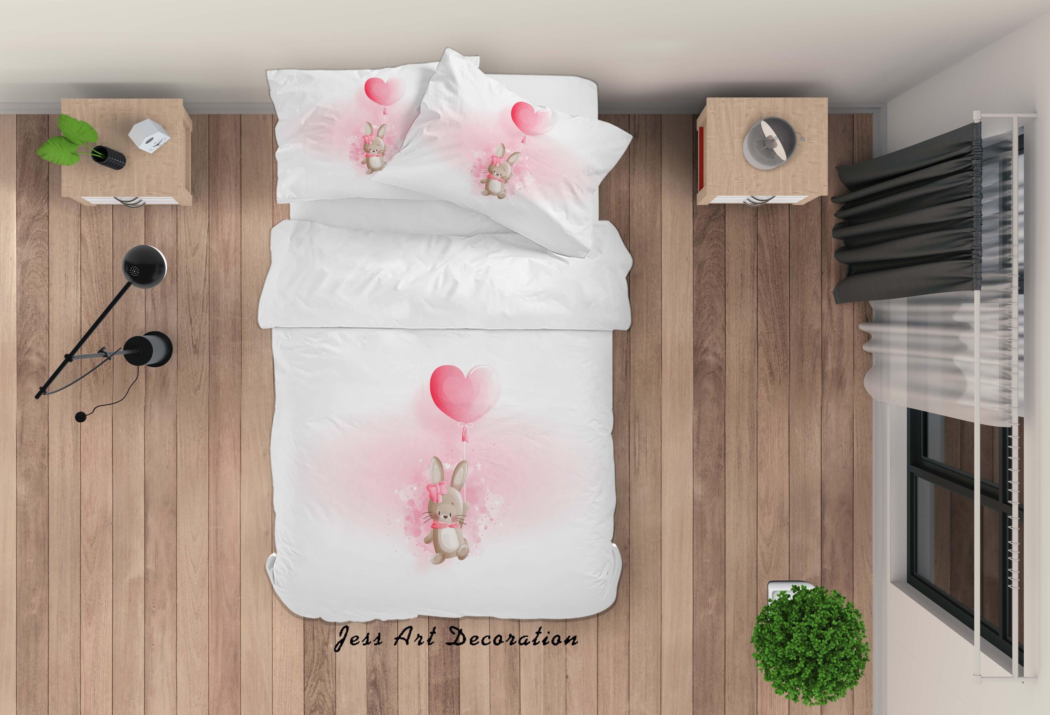 3D White Red Rabbit Heart Balloon Quilt Cover Set Bedding Set Duvet Cover Pillowcases SF70- Jess Art Decoration