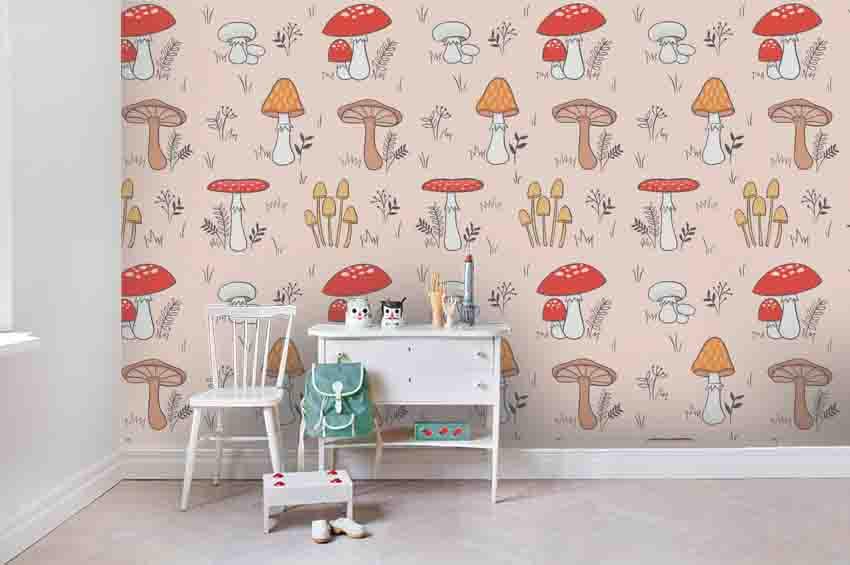 3D Cartoon Red Mushroom Wall Mural Wallpaper A220 LQH- Jess Art Decoration