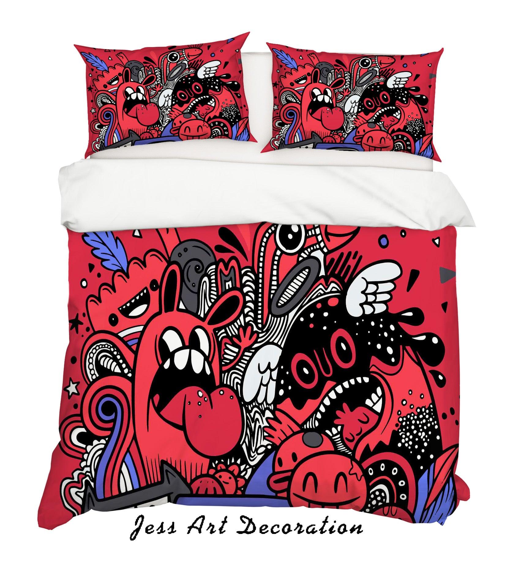 3D Cartoon Red Doll Quilt Cover Set Bedding Set Pillowcases 133- Jess Art Decoration