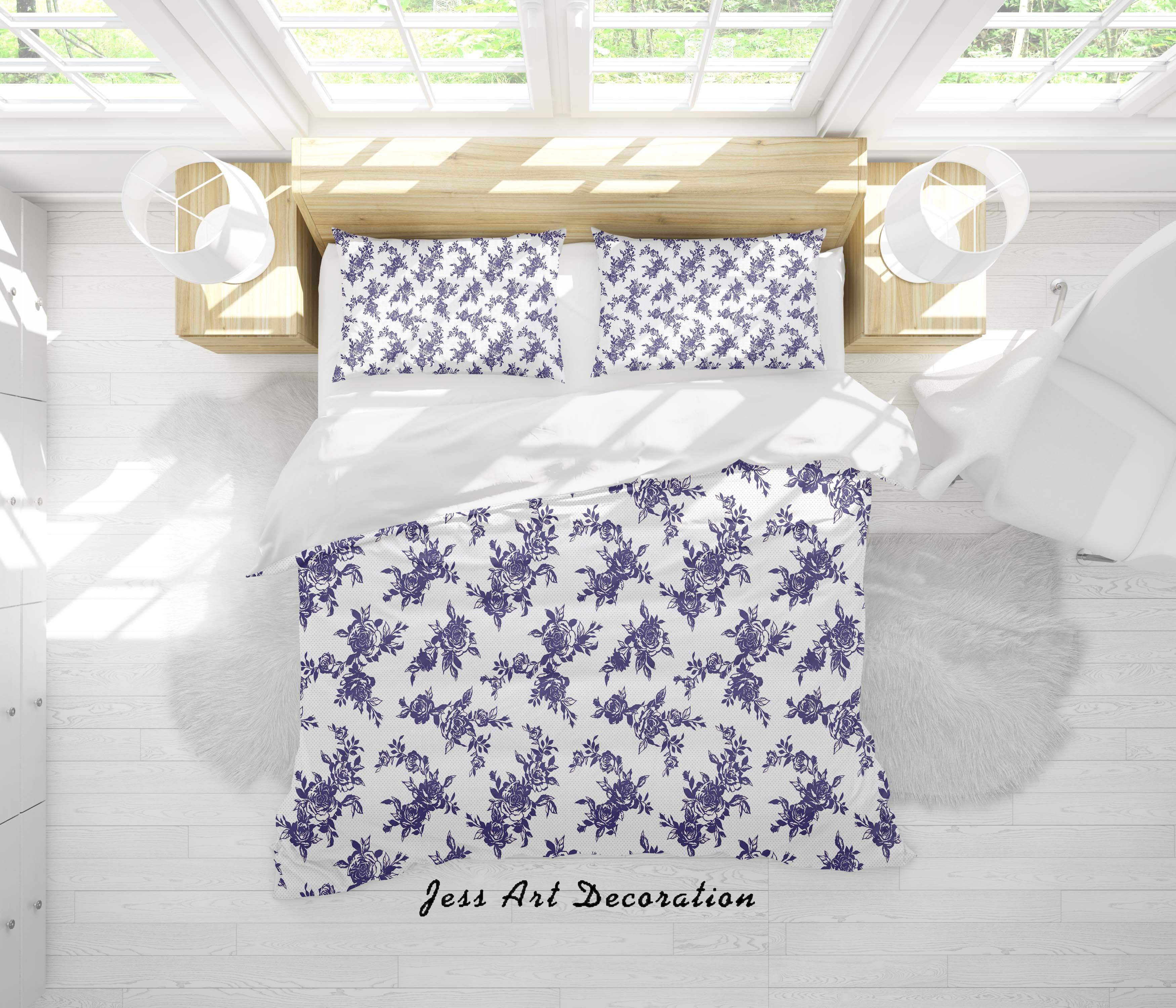 3D White Blue Floral Quilt Cover Set Bedding Set Duvet Cover Pillowcases SF137- Jess Art Decoration