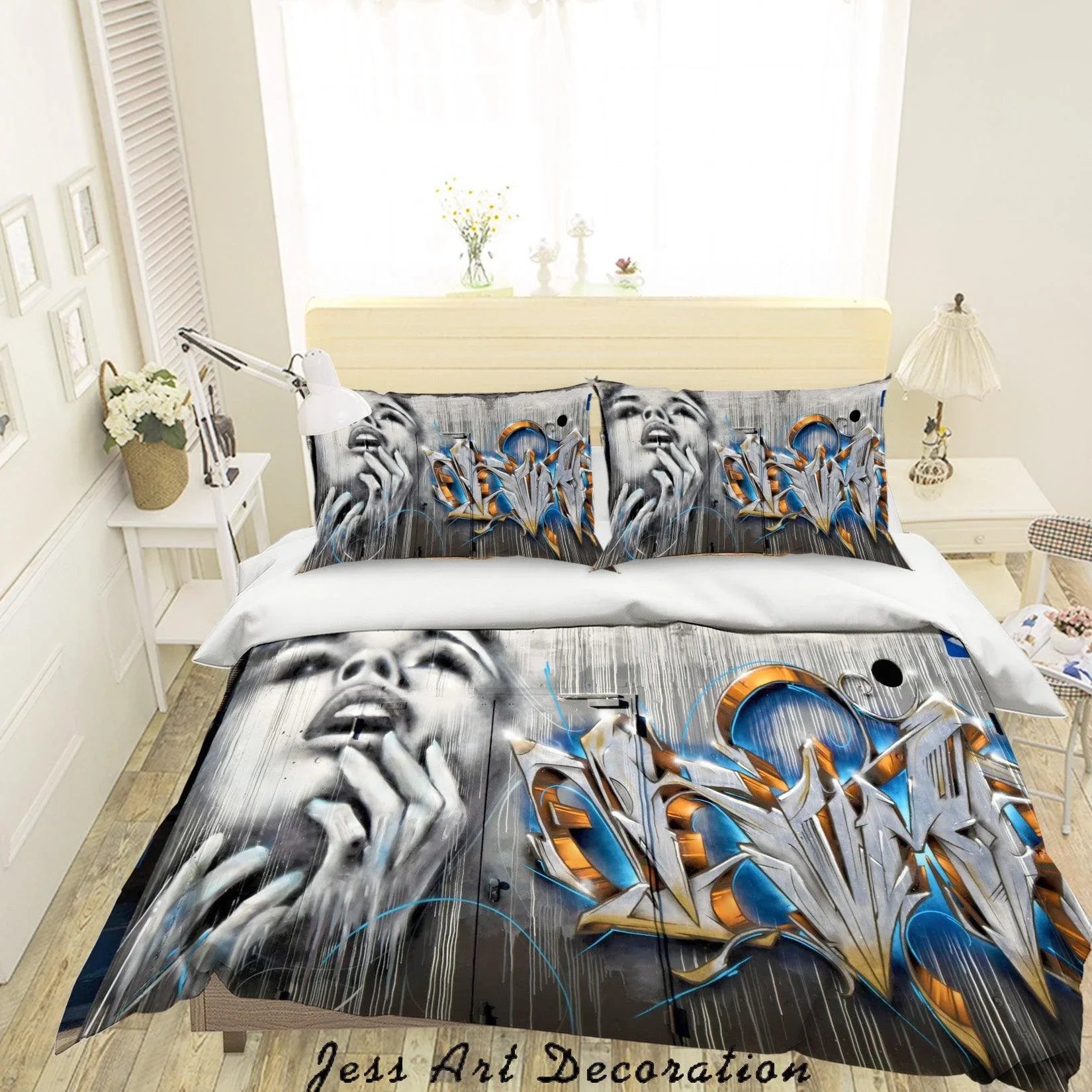 3D Graffiti Figure Quilt Cover Set Bedding Set Duvet Cover Pillowcases LXL- Jess Art Decoration