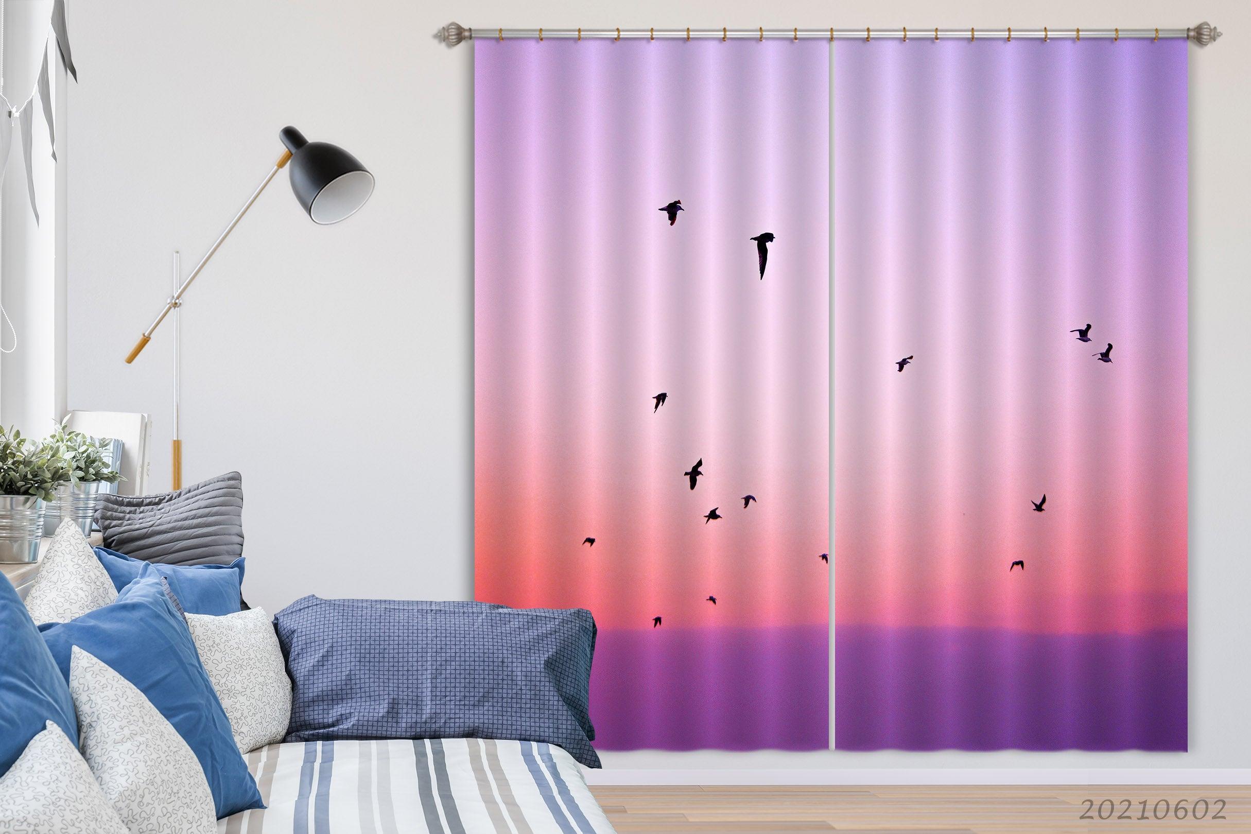 3D Abstract Bird Pink Purple Sky Background Curtains and Drapes GD 708- Jess Art Decoration