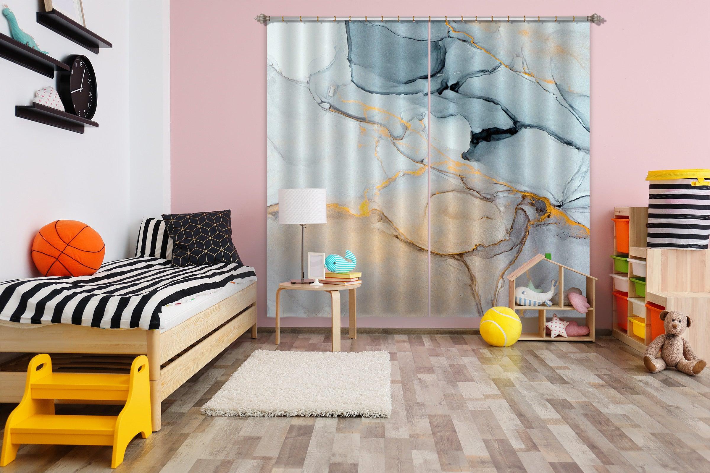 3D Abstract Blue Marble Texture Curtains and Drapes A78- Jess Art Decoration