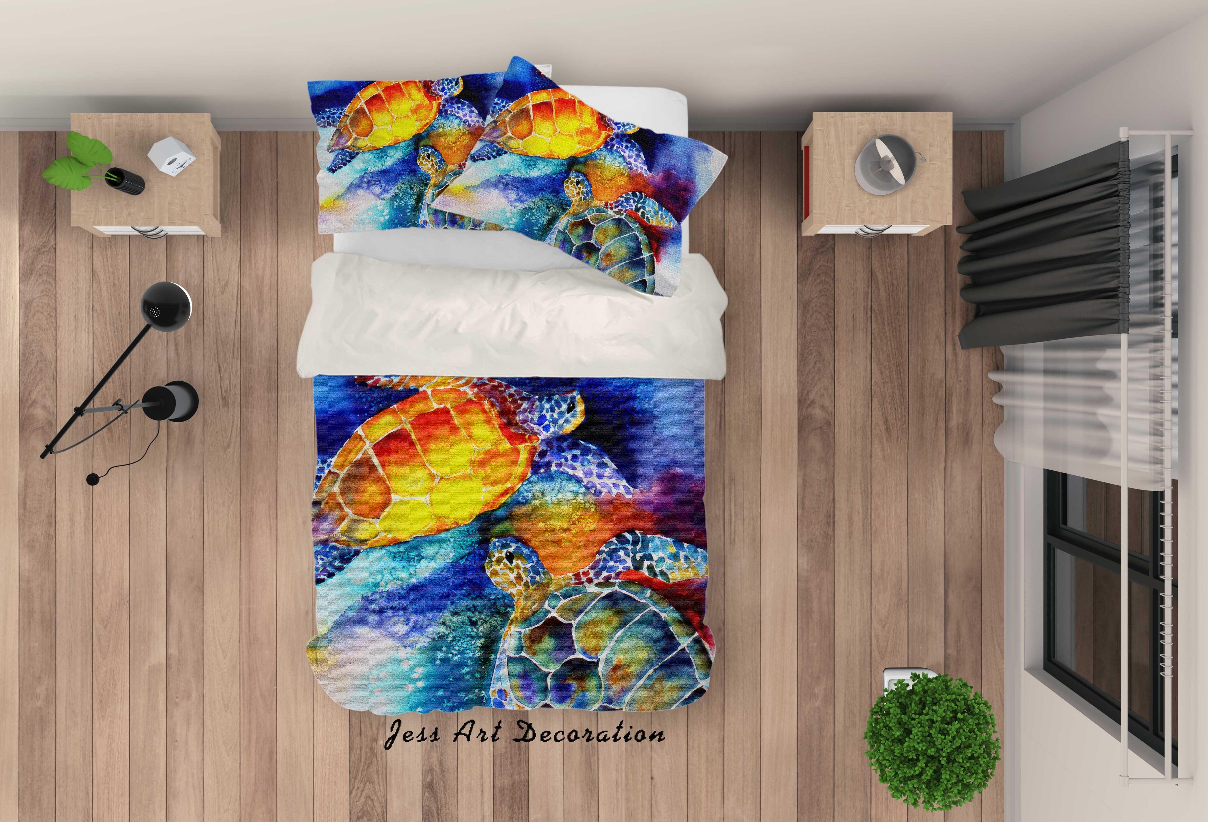 3D Watercolor Turtle Quilt Cover Set Bedding Set Pillowcases 56- Jess Art Decoration