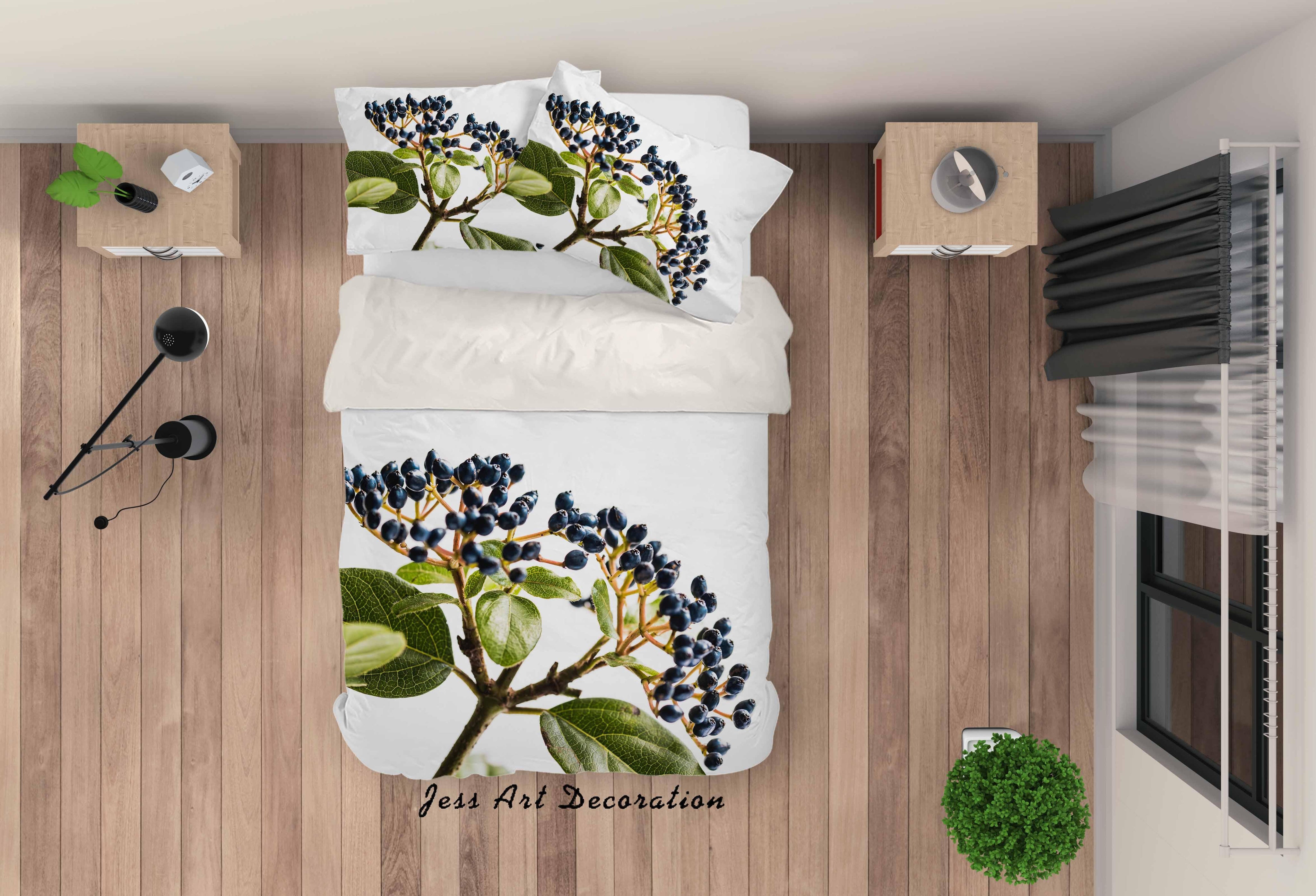 3D Blueberry Branch Quilt Cover Set Bedding Set Duvet Cover Pillowcases LQH A117- Jess Art Decoration