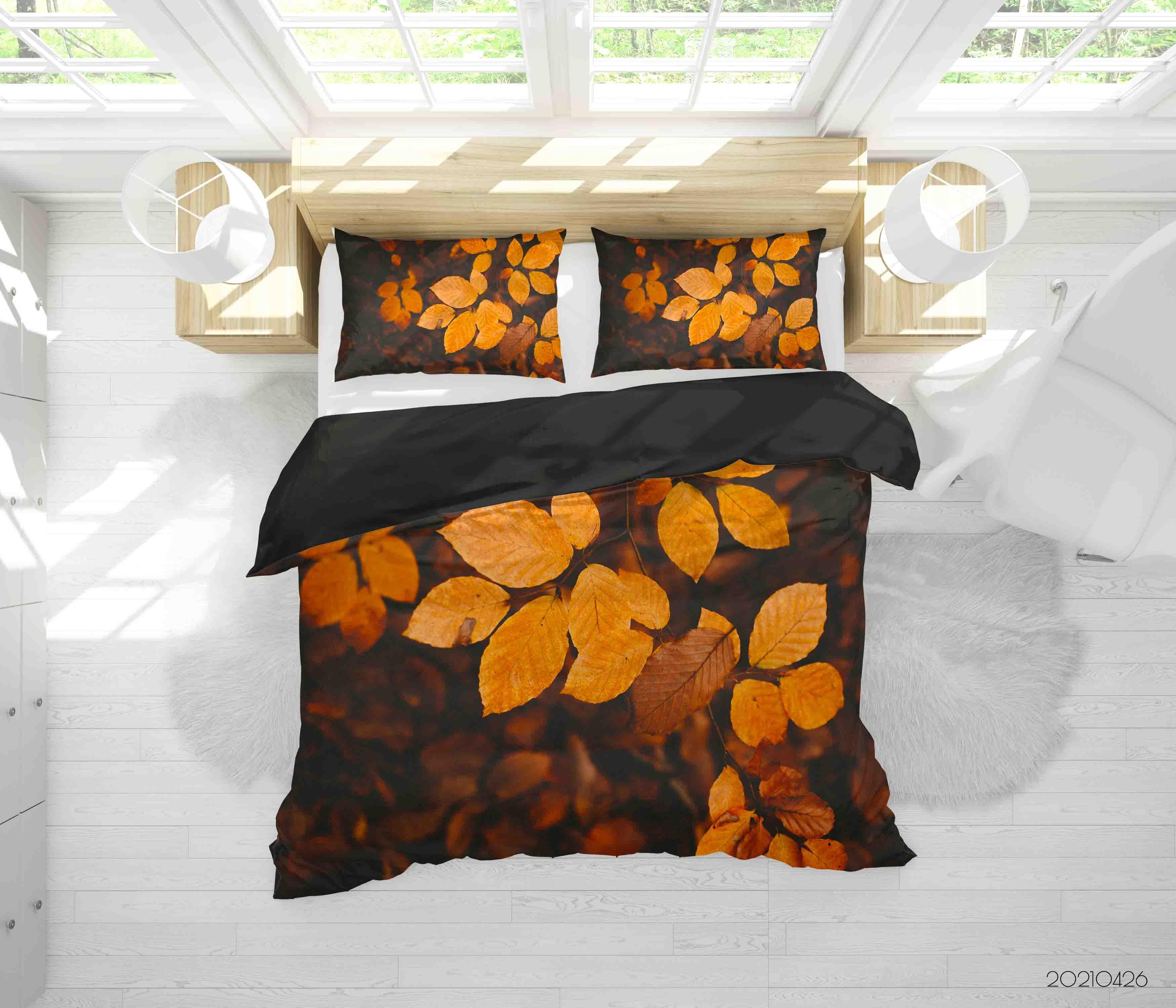 3D Autumn Leaf Quilt Cover Set Bedding Set Duvet Cover Pillowcases 304- Jess Art Decoration