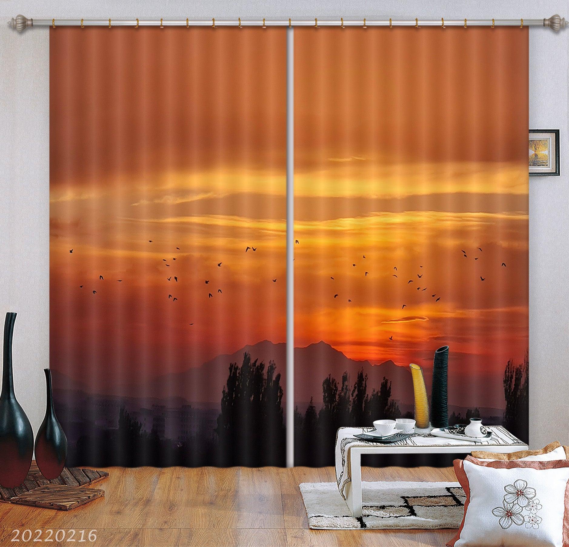 3D Woods Mountain Bird Red Sky Cloud Curtains and Drapes GD 2006- Jess Art Decoration