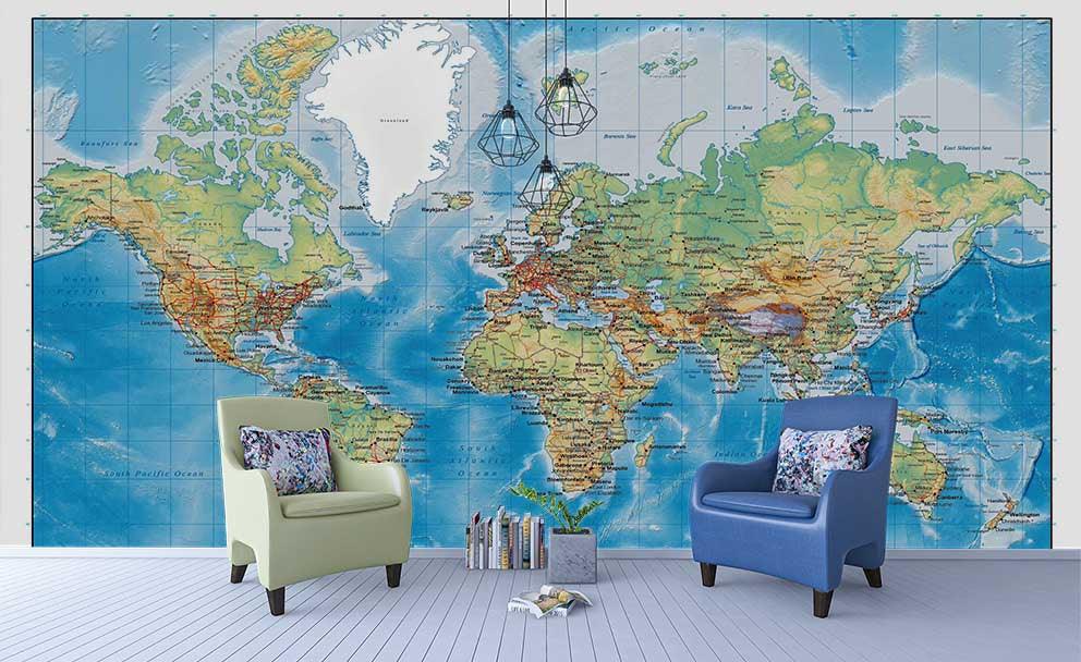 3D Blue World Map Wall Mural Wallpaper SF84- Jess Art Decoration