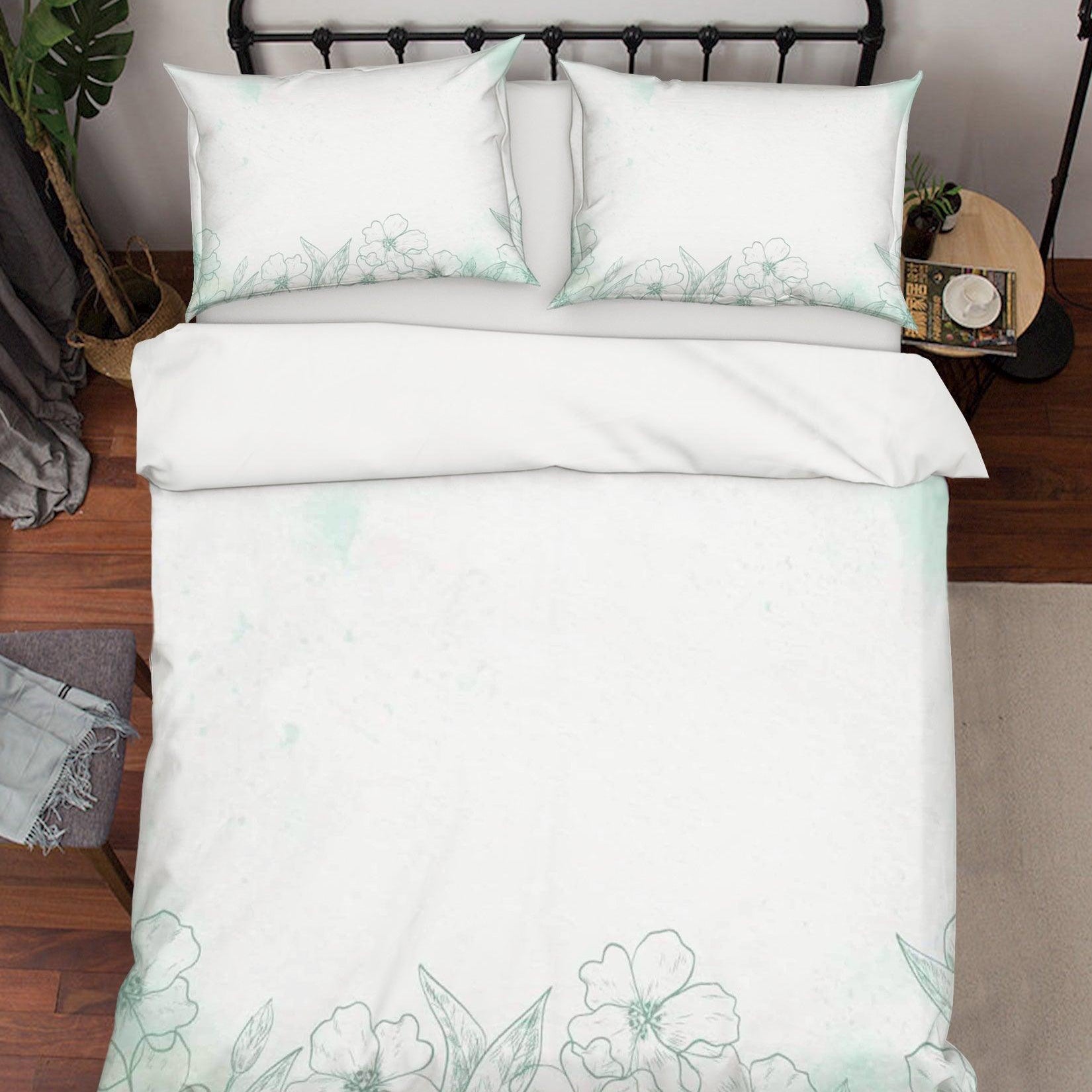 3D White Floral Quilt Cover Set Bedding Set Pillowcases 109- Jess Art Decoration