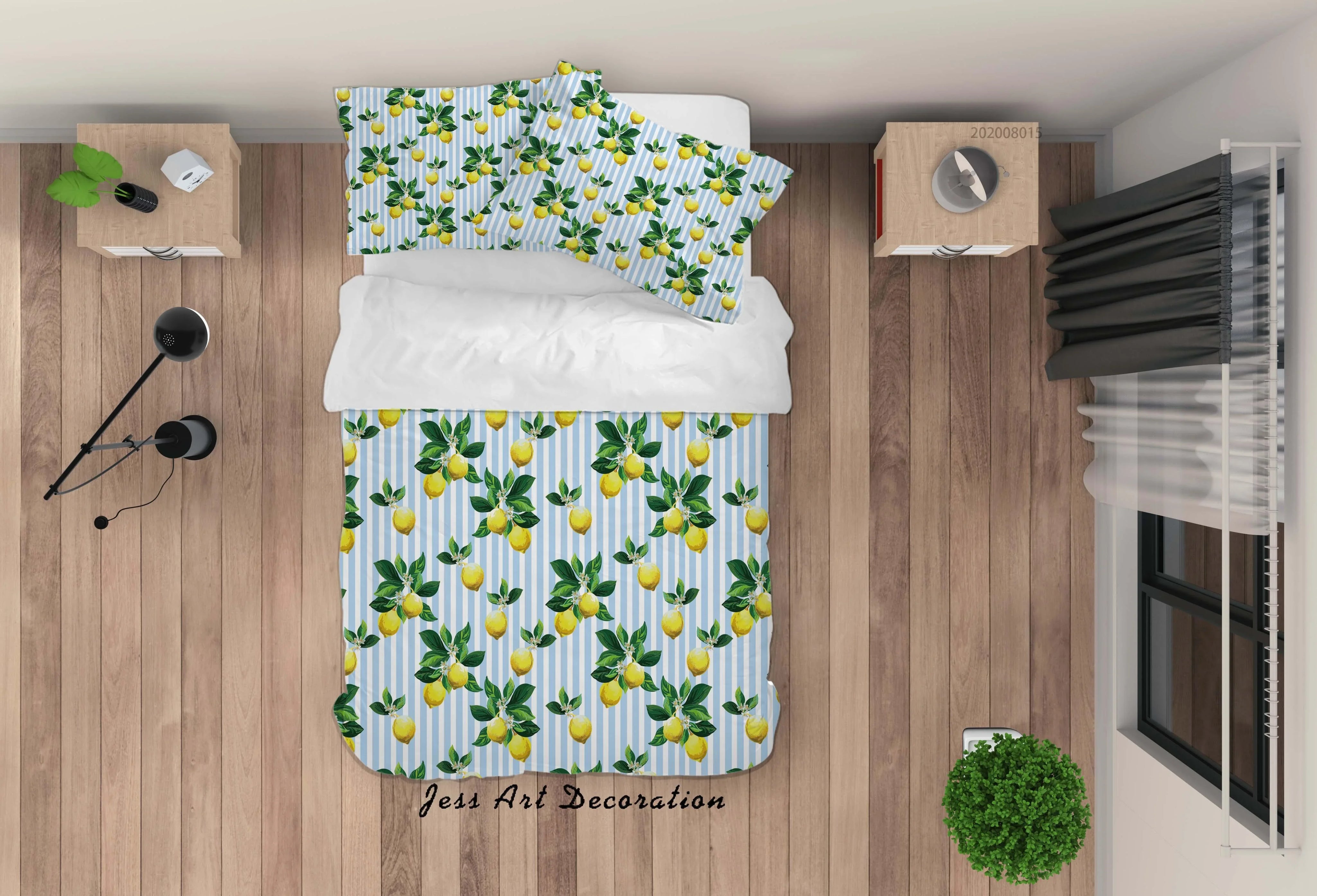 3D Hand Drawn Yellow Lemon Fruity Stripe Quilt Cover Set Bedding Set Duvet Cover Pillowcases LXL- Jess Art Decoration