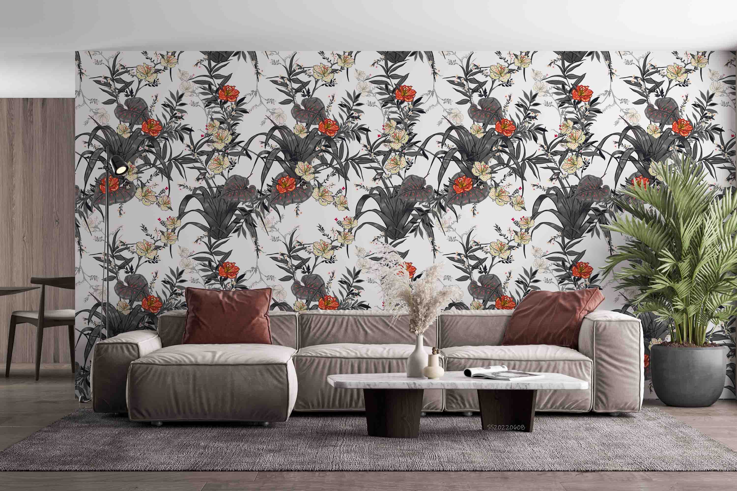 3D Vintage Plant Leaf Floral White Background Wall Mural Wallpaper GD 551- Jess Art Decoration