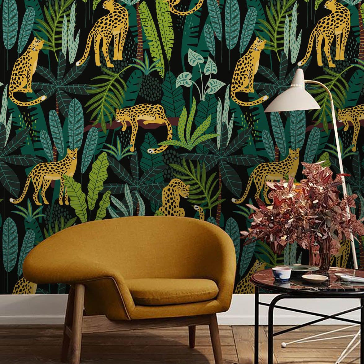 3D Green Leaf Leopard Wall Mural Wallpaper 50- Jess Art Decoration