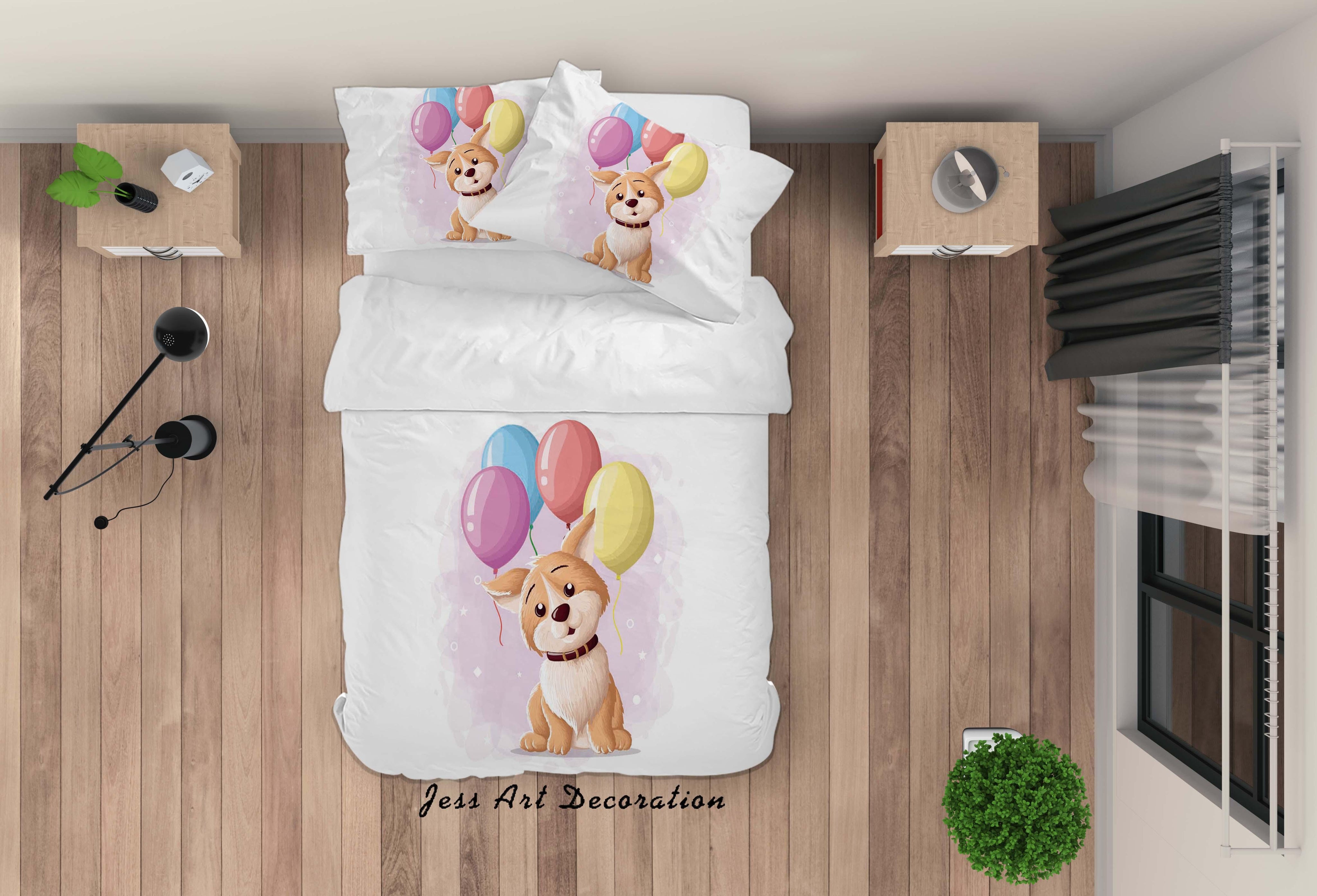 3D White Dog Balloon Quilt Cover Set Bedding Set Duvet Cover Pillowcases SF41- Jess Art Decoration