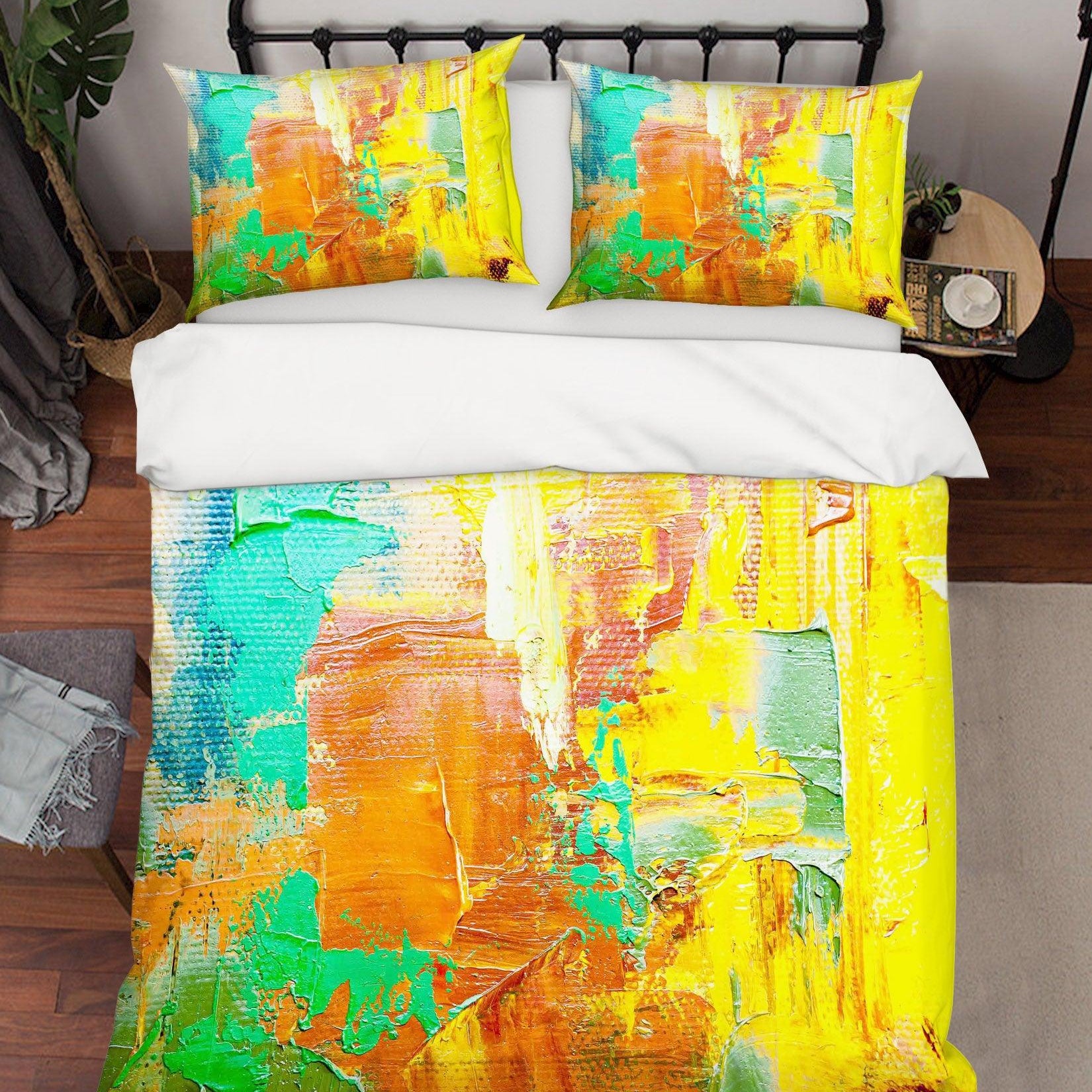 3D Abstract Green Golden Oil Painting Quilt Cover Set Bedding Set Pillowcasesn 39- Jess Art Decoration