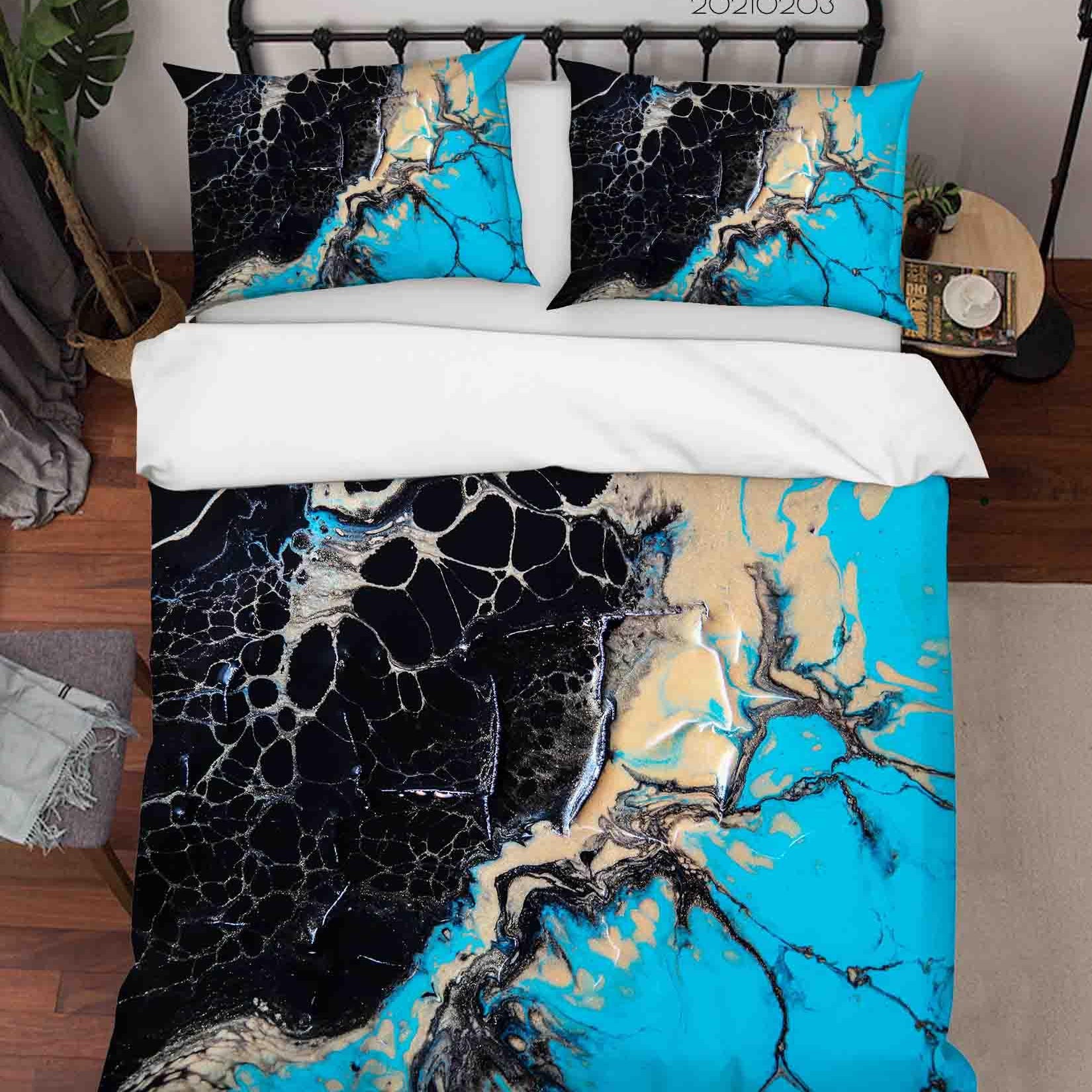 3D Abstract Black Blue Marble Texture Quilt Cover Set Bedding Set Duvet Cover Pillowcases 66- Jess Art Decoration