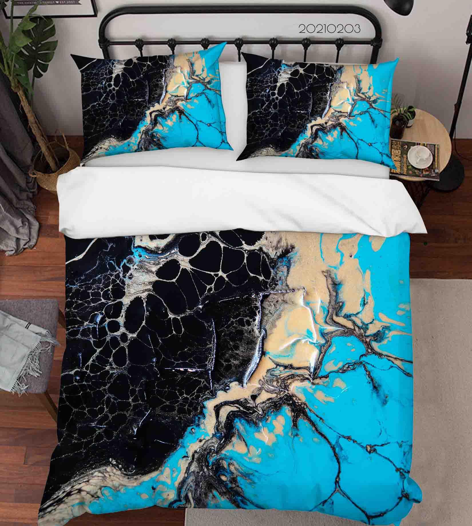 3D Abstract Black Blue Marble Texture Quilt Cover Set Bedding Set Duvet Cover Pillowcases 66- Jess Art Decoration