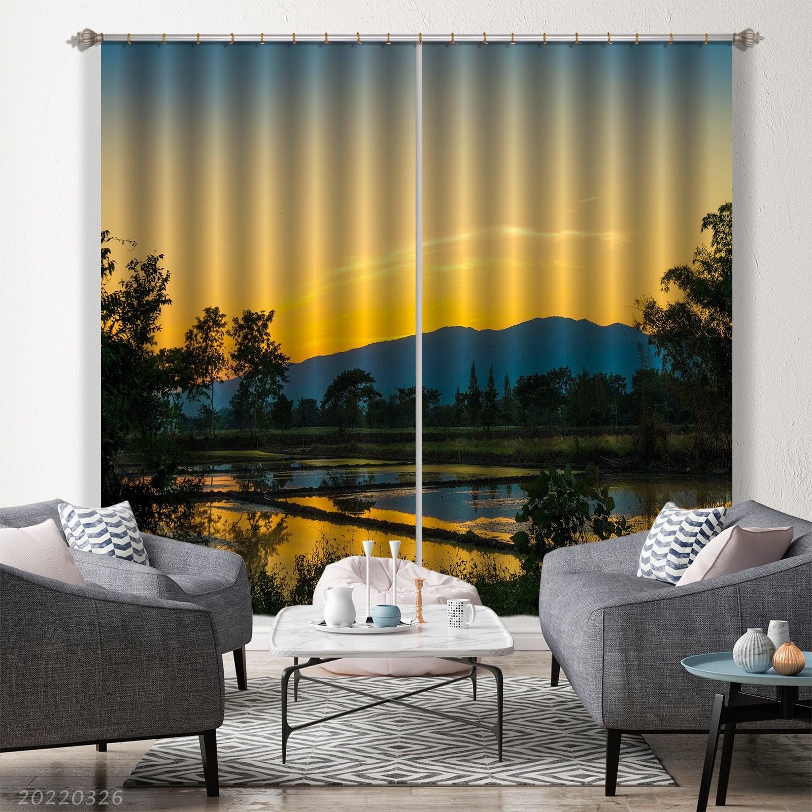 3D Landscape Rice Field Tree Dusk Curtains and Drapes GD 2976- Jess Art Decoration