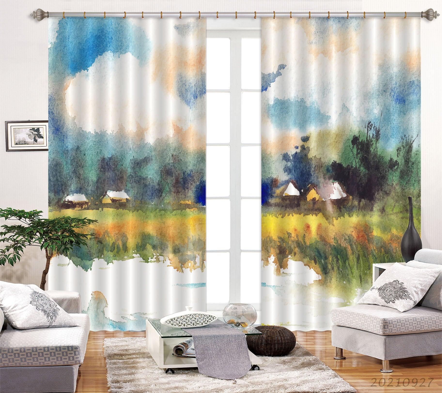 3D Nature Landscape Oil Painting Curtains and Drapes LQH 214- Jess Art Decoration