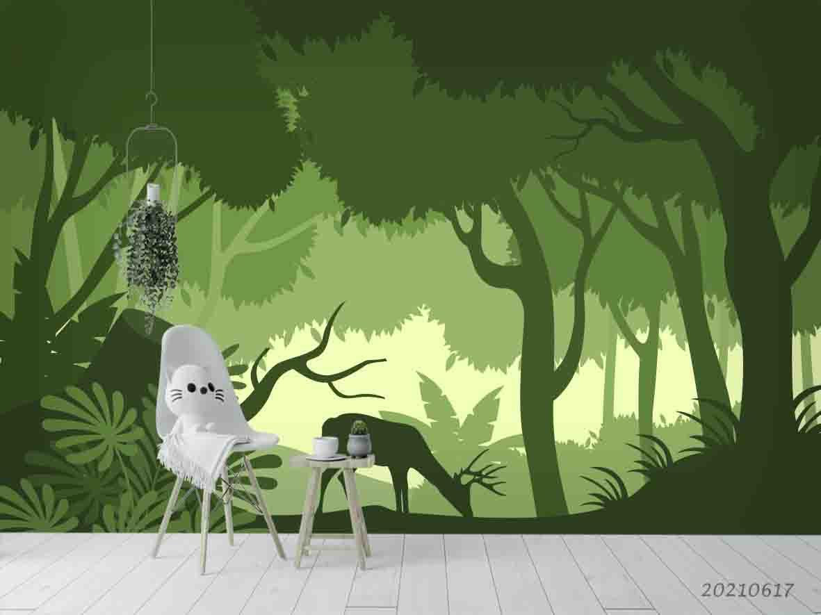 3D Tropical Green Forest Elk Wall Mural Wallpaper LQH 113- Jess Art Decoration