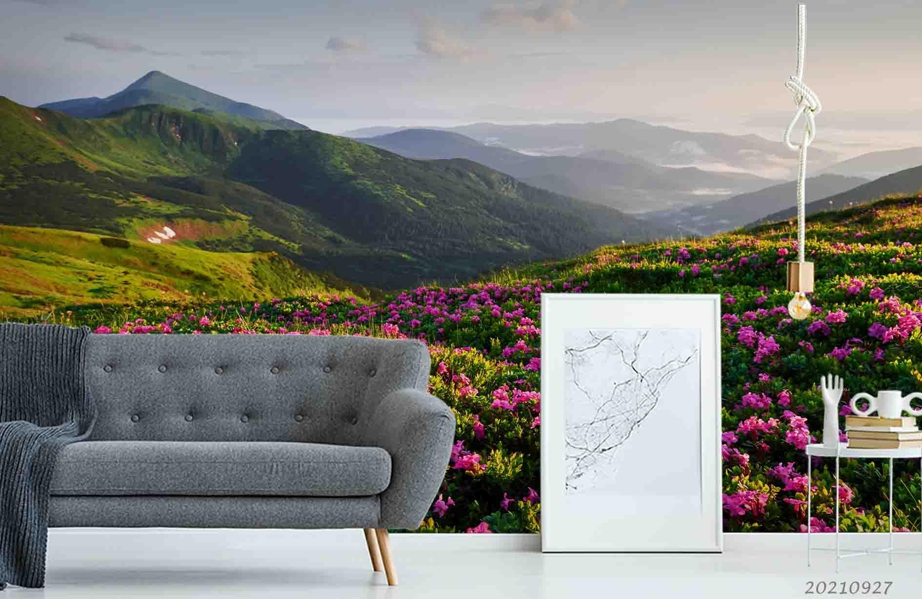 3D Mountain Floral Nature Landscape Wall Mural Wallpaper LQH 88- Jess Art Decoration