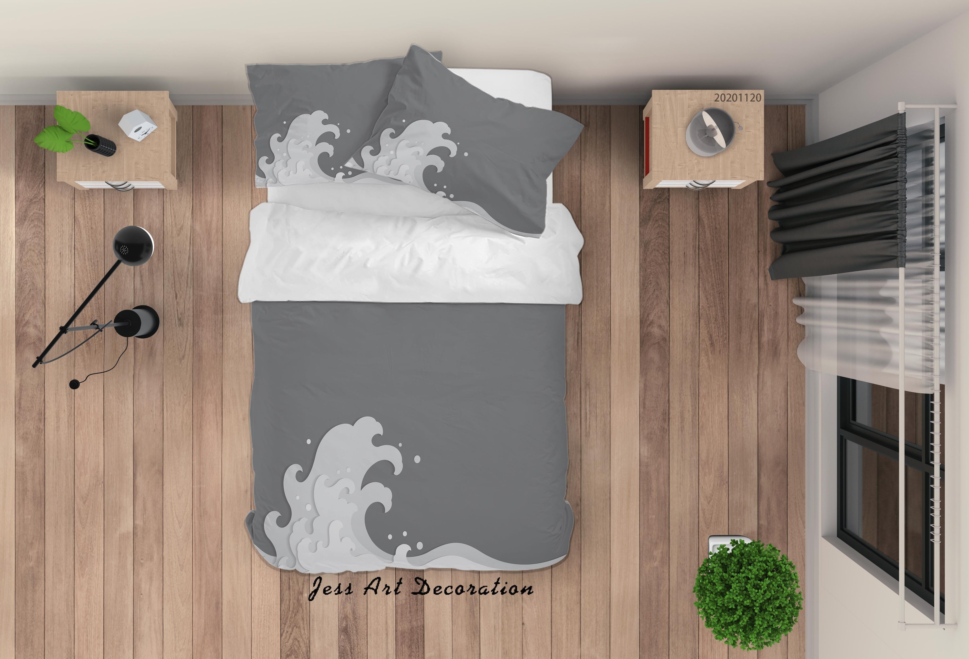 3D Abstract Grey Sea Wave Quilt Cover Set Bedding Set Duvet Cover Pillowcases LXL- Jess Art Decoration