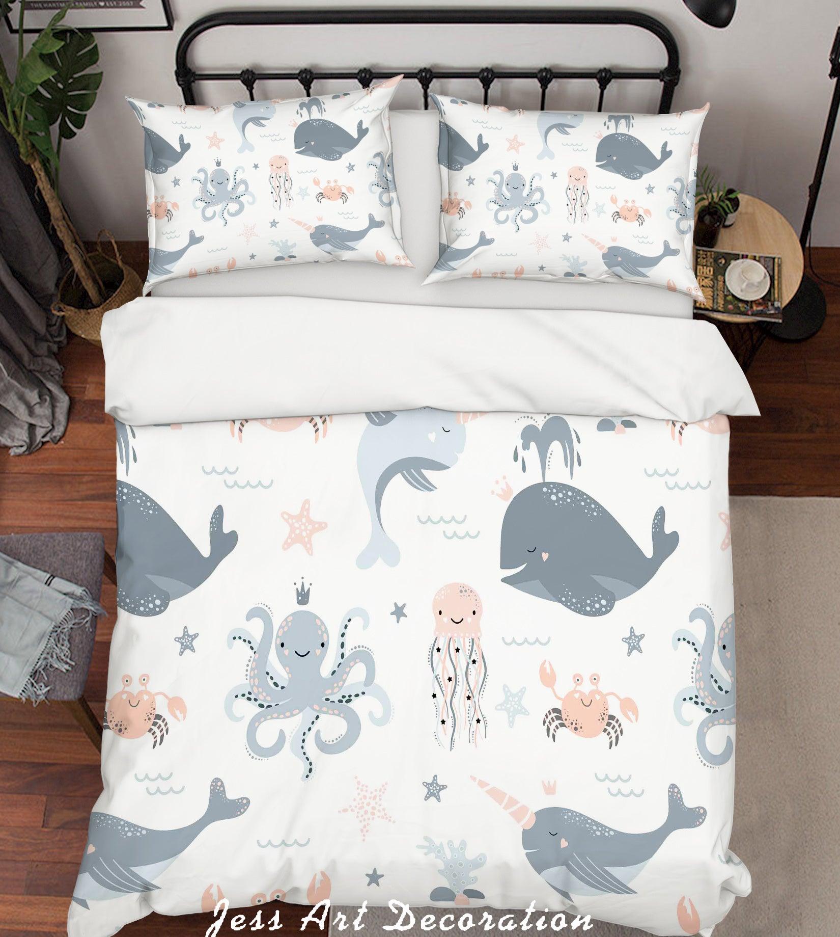 3D Cartoon Octopus Dolphin Quilt Cover Set Bedding Set Pillowcases 122- Jess Art Decoration