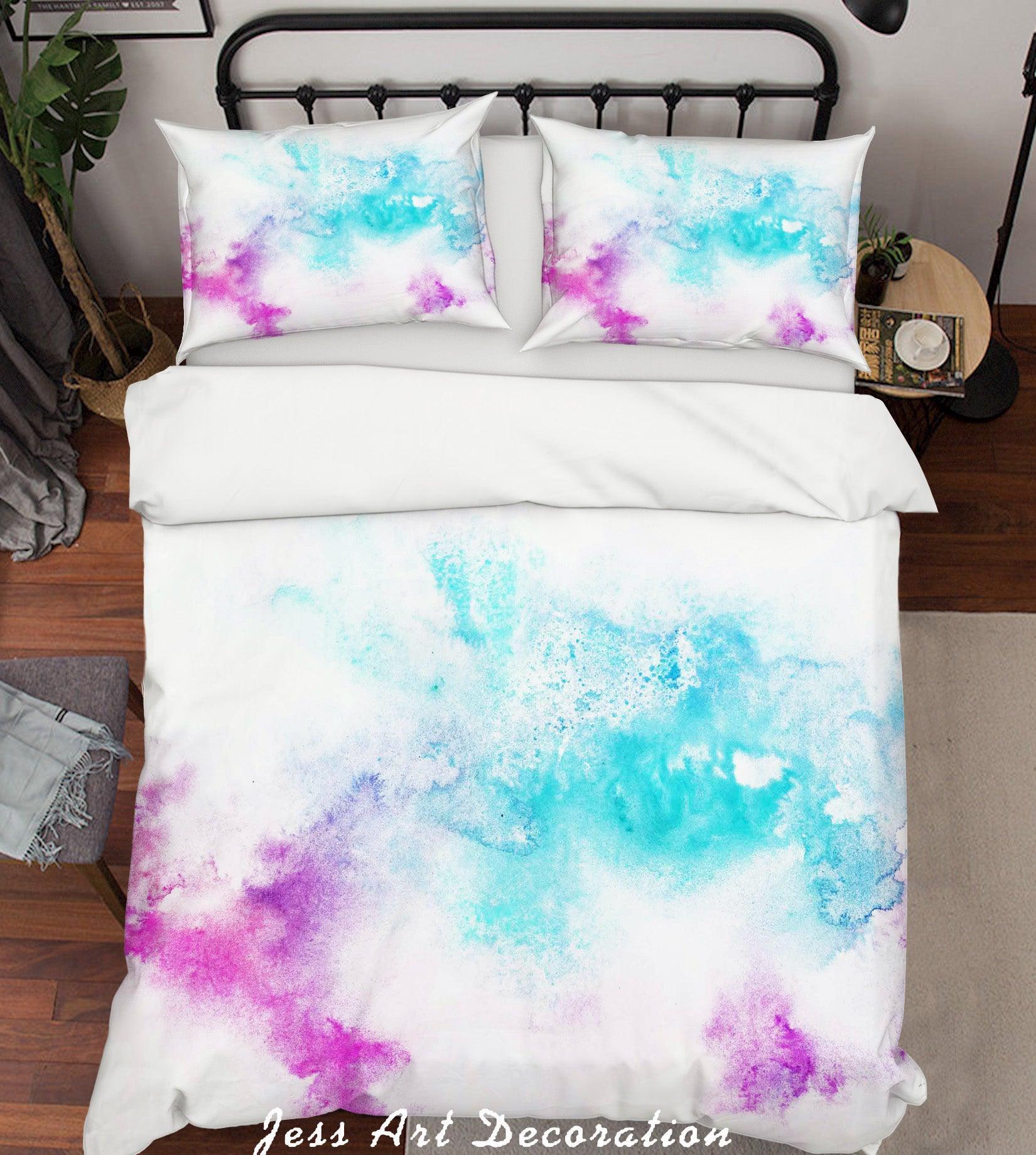 3D Blue Pink Watercolor Quilt Cover Set Bedding Set Pillowcases 25- Jess Art Decoration