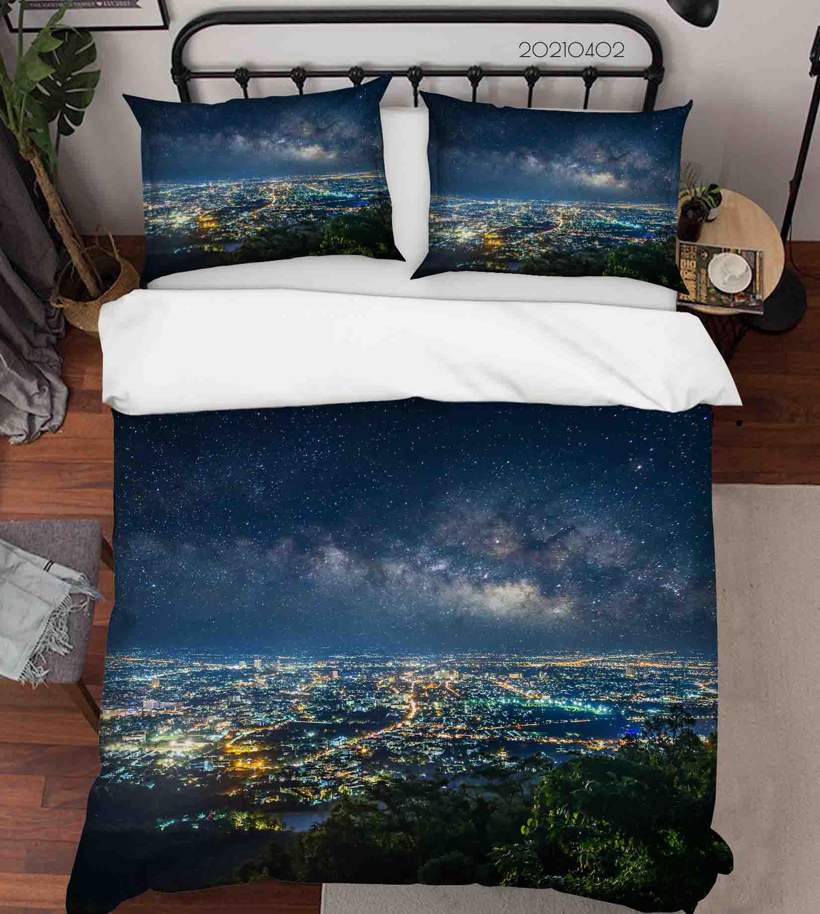 3D Starry Sky City Night View Quilt Cover Set Bedding Set Duvet Cover Pillowcases 19 LQH- Jess Art Decoration