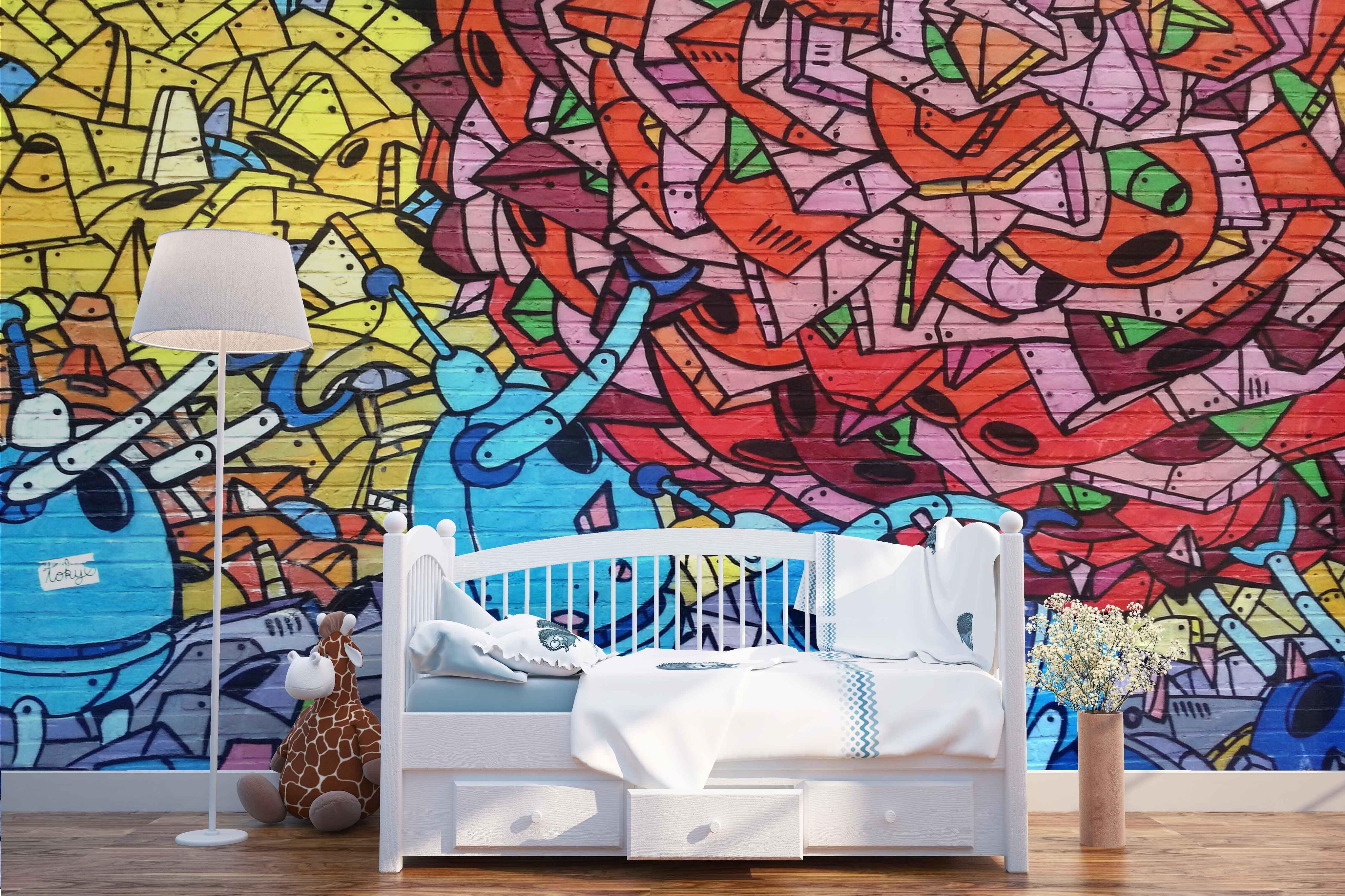 3D Colorful Abstract Robot Graffiti Wall Mural Wallpaper B87- Jess Art Decoration