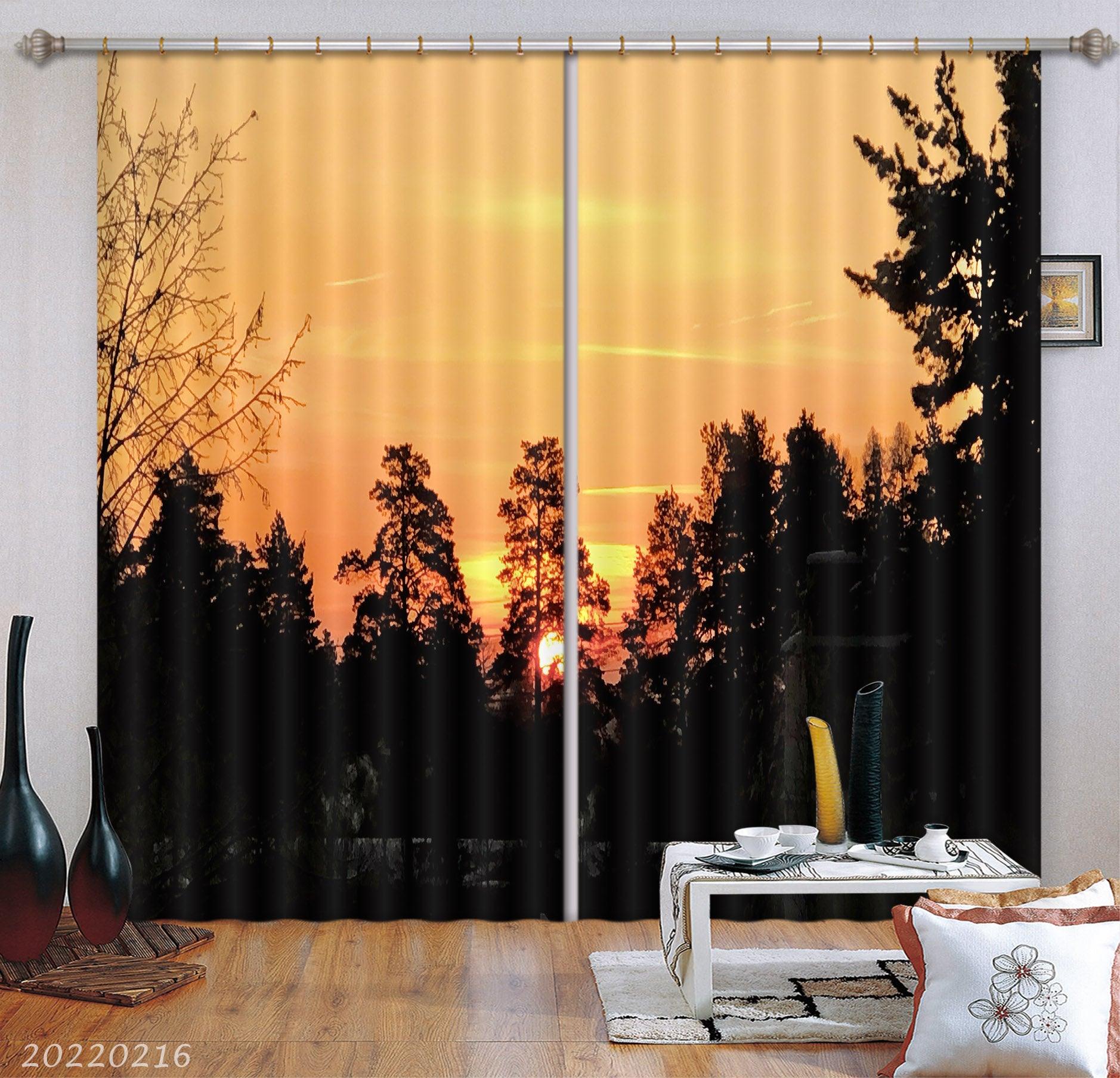 3D Woods Golden Sun Sky Scenery Curtains and Drapes GD 1977- Jess Art Decoration