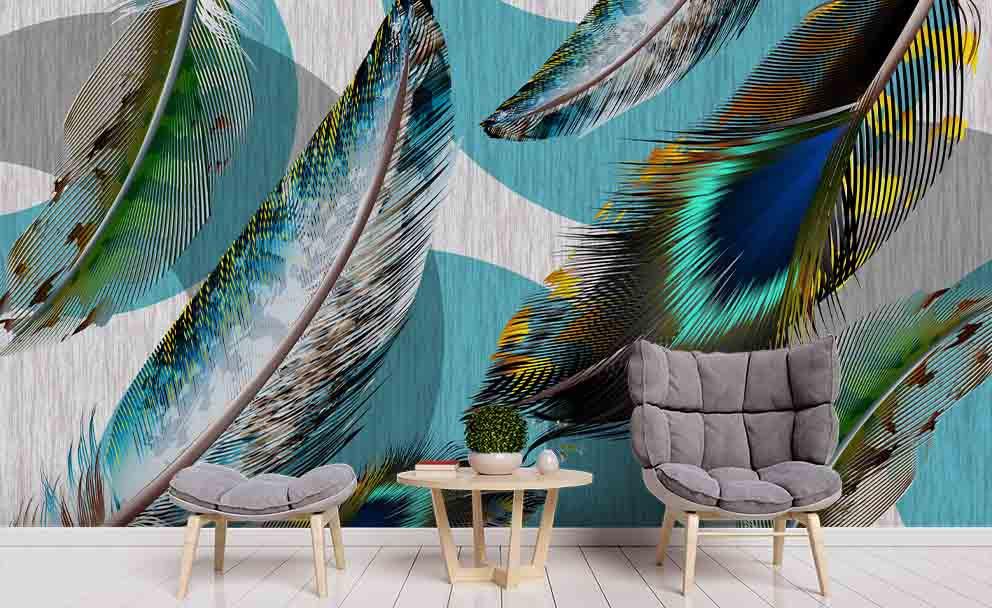 3D Peacock Feather Tree Wall Mural Wallpaper 201- Jess Art Decoration