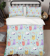 3D Cartoon Cat Green Quilt Cover Set Bedding Set Pillowcases 52- Jess Art Decoration