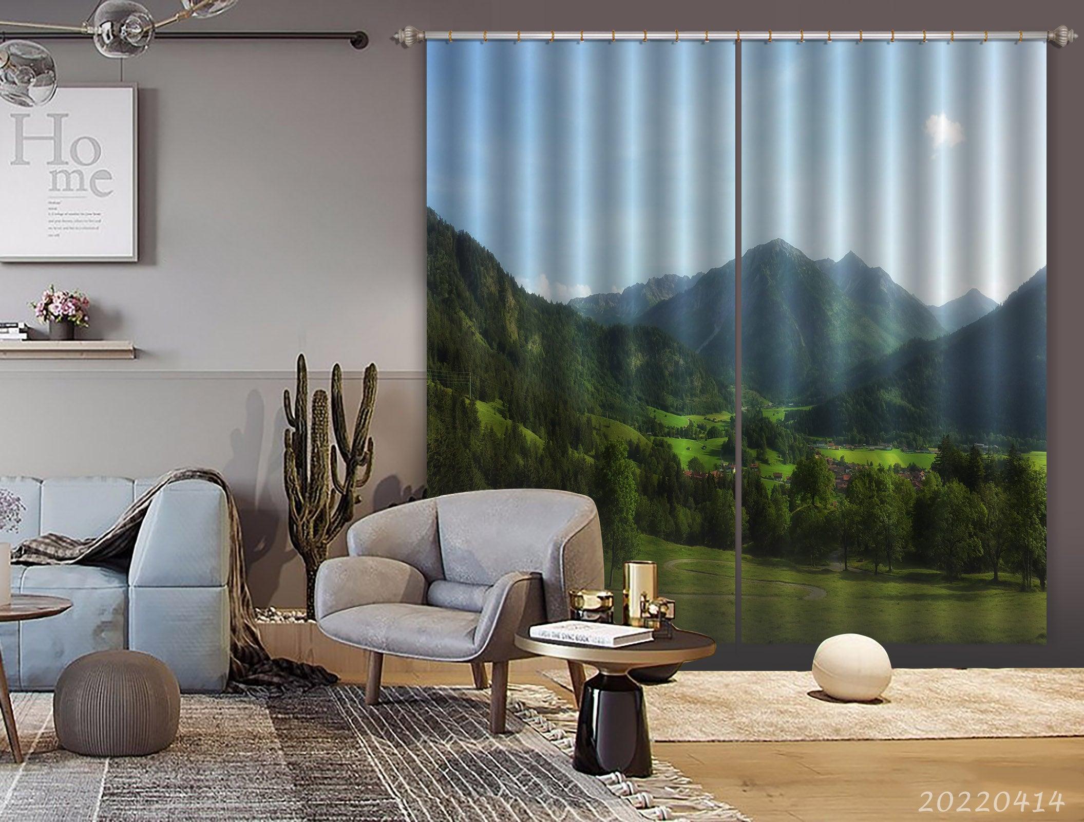 3D Landscape Nature Forest Mountains Sky Grass Curtains and Drapes GD 4133- Jess Art Decoration