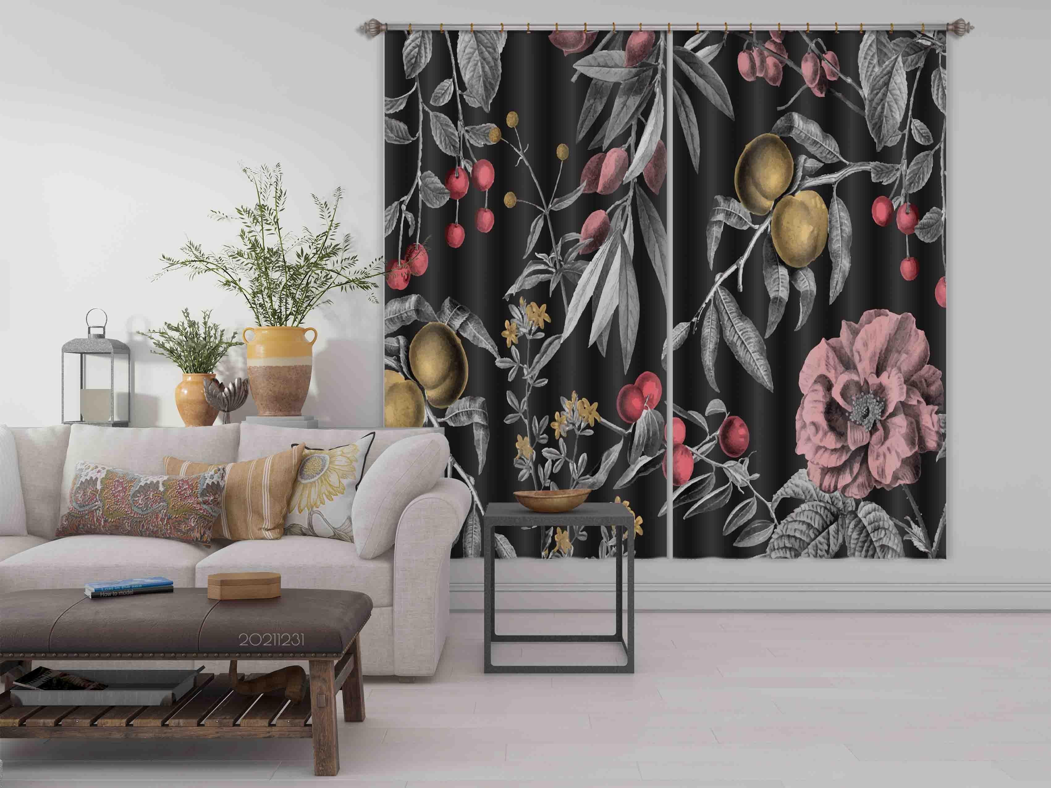 3D Vintage Elegant Rose Pink Fruit Curtains and Drapes GD 105- Jess Art Decoration