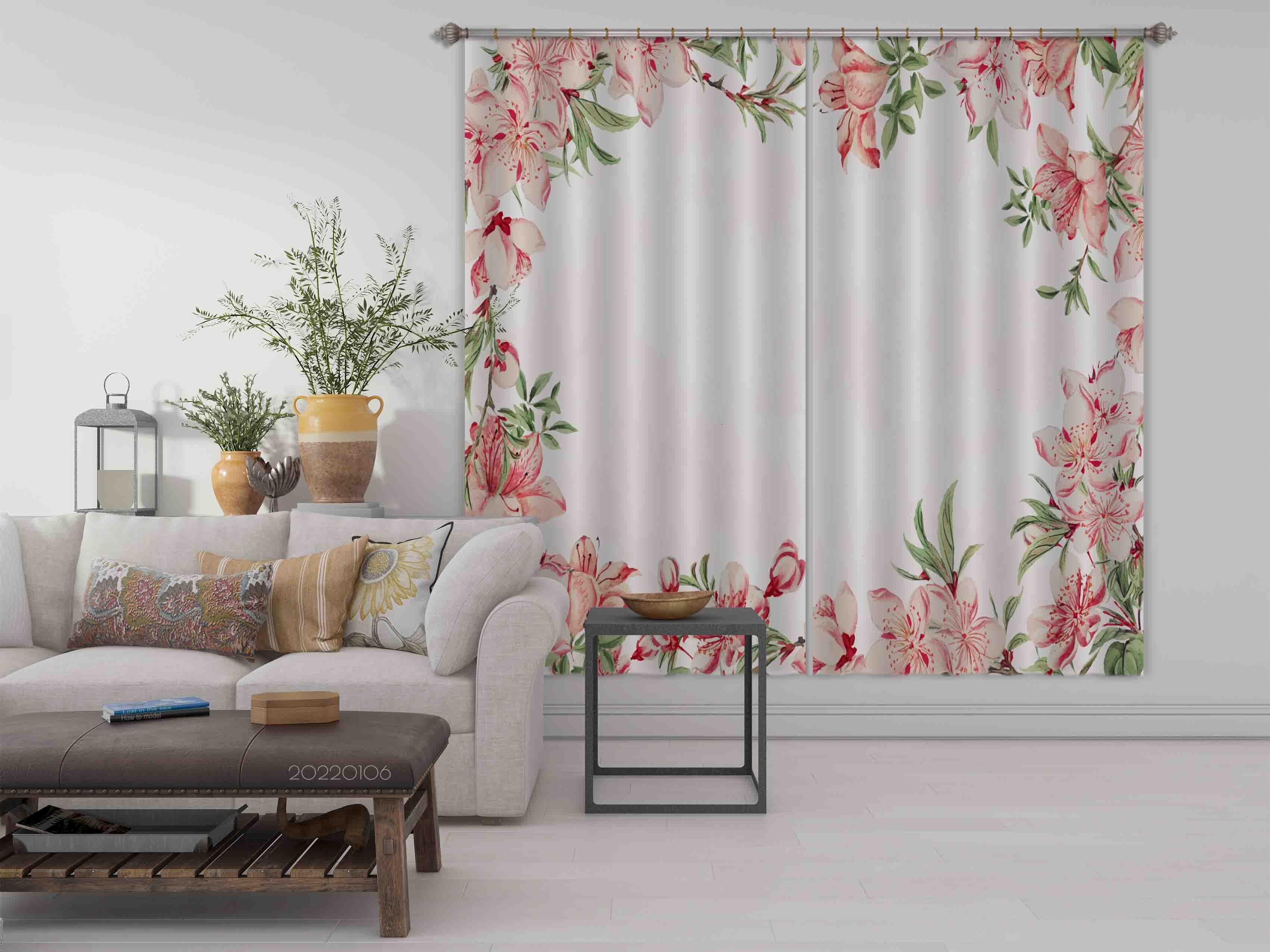 3D Vintage Flower Frame Peach Blossom Curtains and Drapes GD 150- Jess Art Decoration