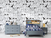 3D Hand Drawn Cartoon Dog Set Black White Wall Mural Wallpaper GD 197- Jess Art Decoration