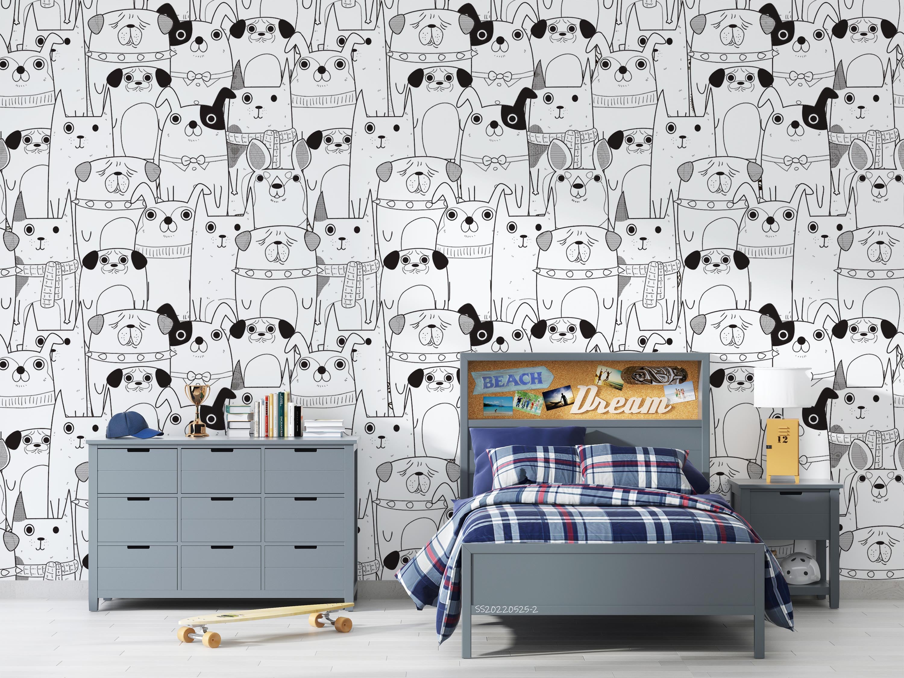 3D Hand Drawn Cartoon Dog Set Black White Wall Mural Wallpaper GD 197- Jess Art Decoration