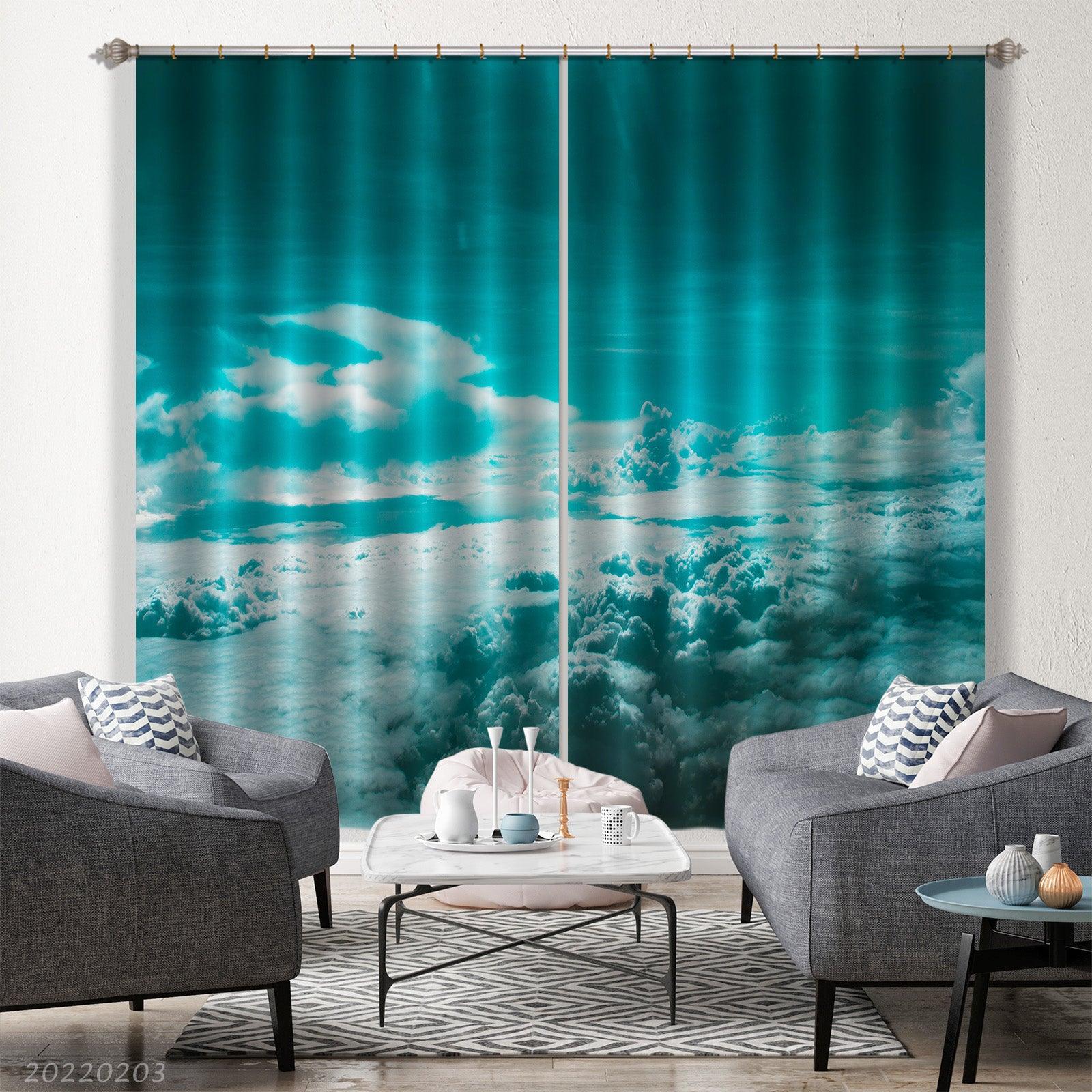 3D Abstract Blue Cumulus Cloud Scene Curtains and Drapes GD 1261- Jess Art Decoration