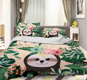 3D Cartoon Floral Plant Sloth Quilt Cover Set Bedding Set Duvet Cover Pillowcases LXL- Jess Art Decoration