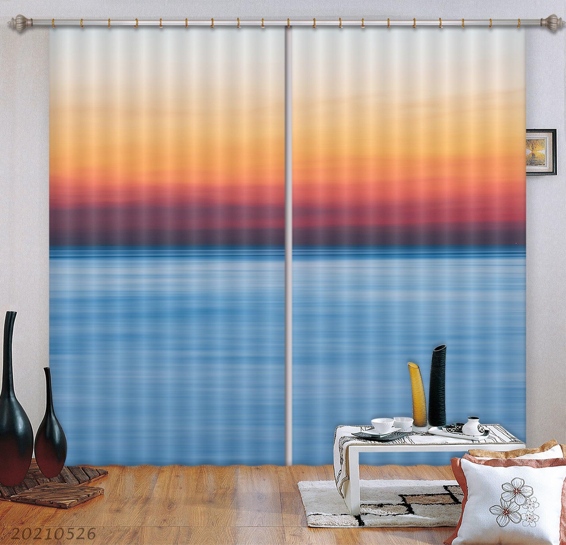 3D Abstract Blue Ocean Red Sky Cloud Curtains and Drapes GD 517- Jess Art Decoration