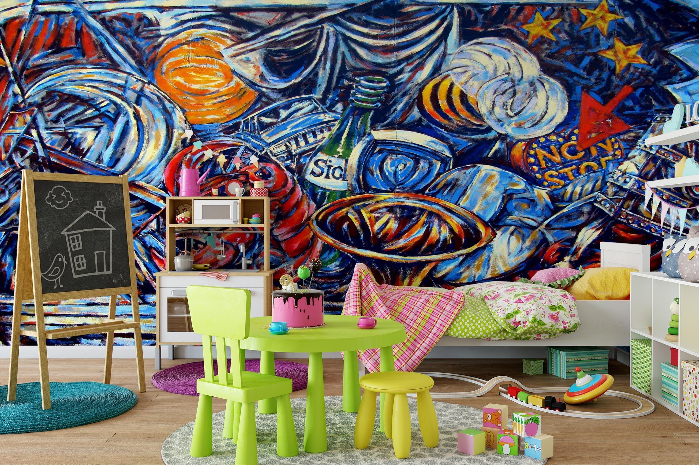3D Abstract Colorful Graffiti Wall Mural Wallpaper 168- Jess Art Decoration