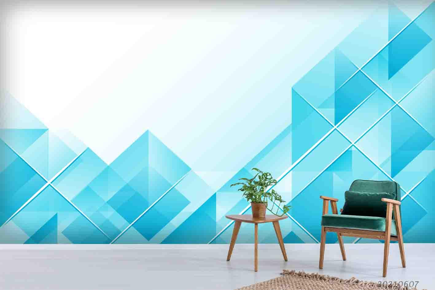 3D  Blue Crystal  Geometry Stack Splice Wall Mural Wallpaper SWW1054- Jess Art Decoration