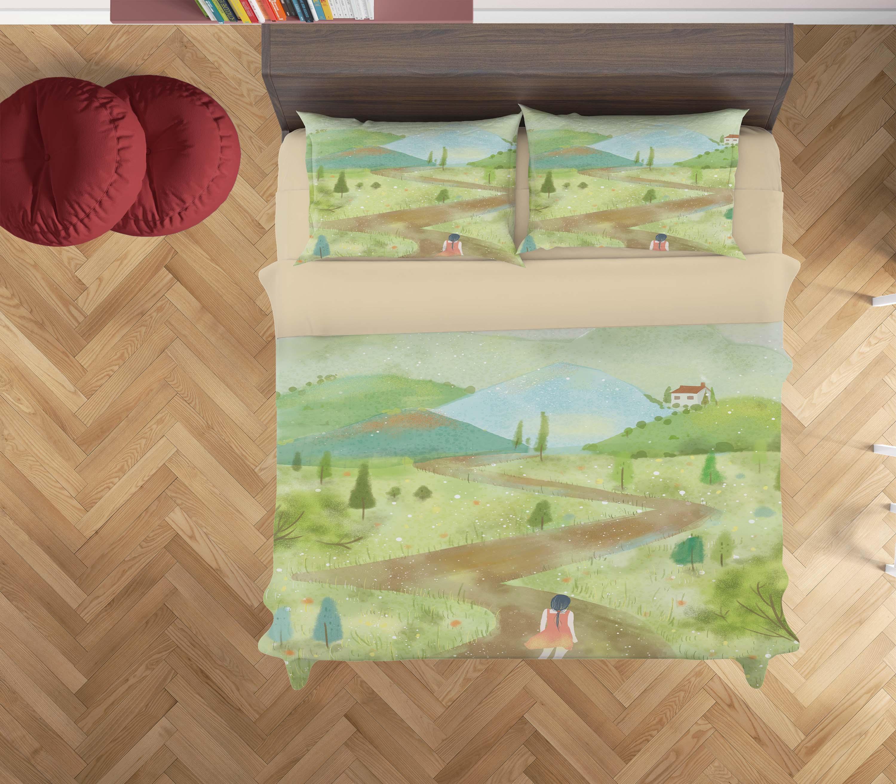 3D Cartoon Grass Road Girl Painting Quilt Cover Set Bedding Set Duvet Cover Pillowcases A573 LQH- Jess Art Decoration