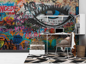 Graffiti Letter Eye Eyelash Wallpaper typography graffiti wall mural for teen room or studio - view 2