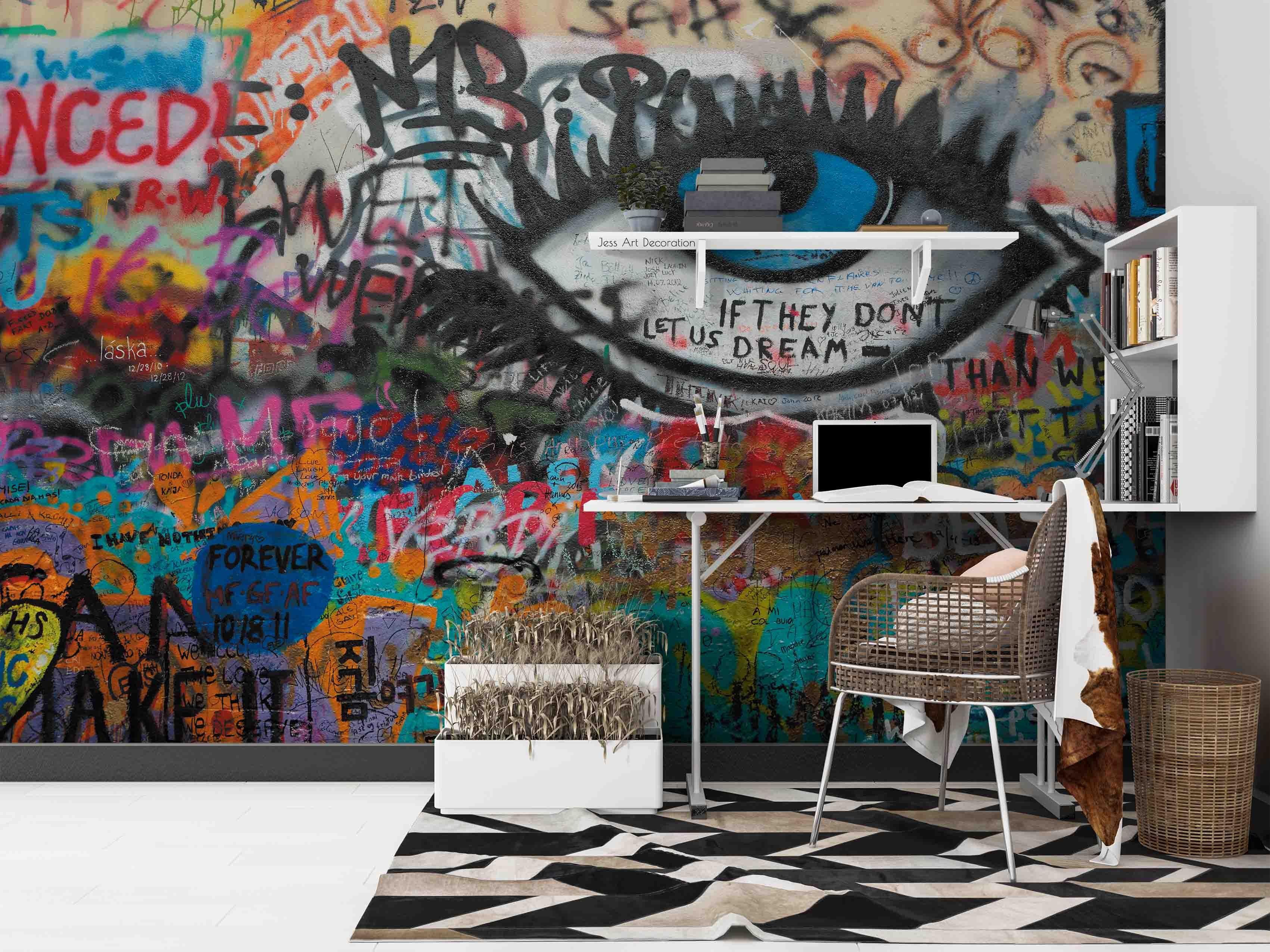 Graffiti Letter Eye Eyelash Wallpaper typography graffiti wall mural for teen room or studio - view 2