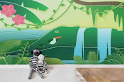 3D Cartoon Green Forest Plant Pink Floral Bird Wall Mural Wallpaper LXL- Jess Art Decoration