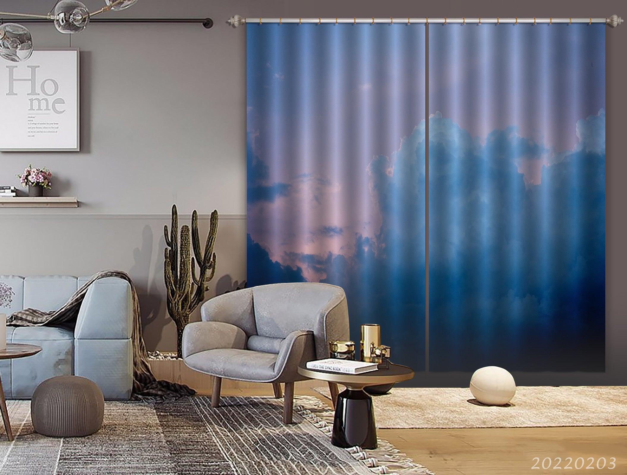 3D Abstract Blue Cloud Pattern Curtains and Drapes GD 1051- Jess Art Decoration